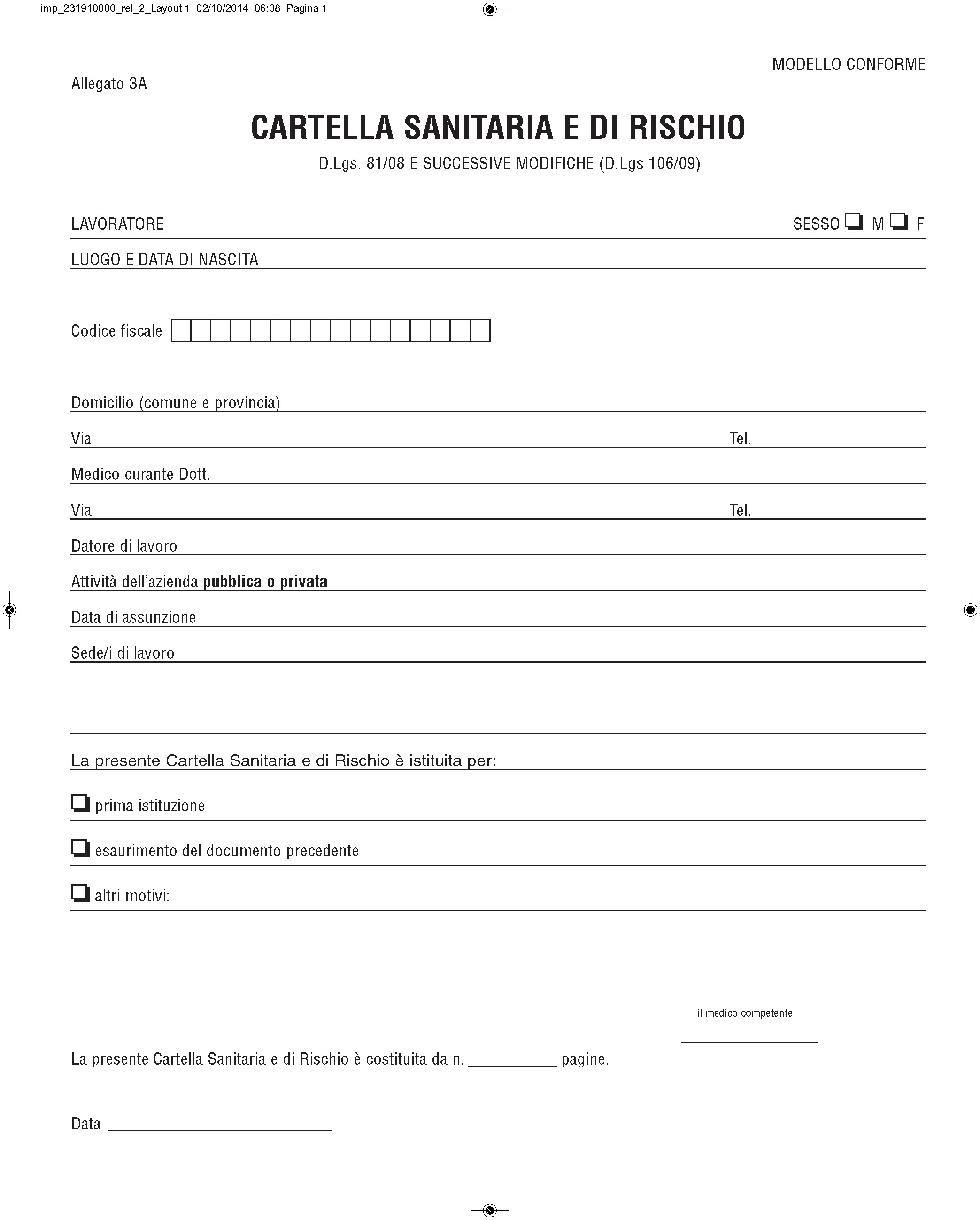CARTELLA SANITARIA-RISCHIO