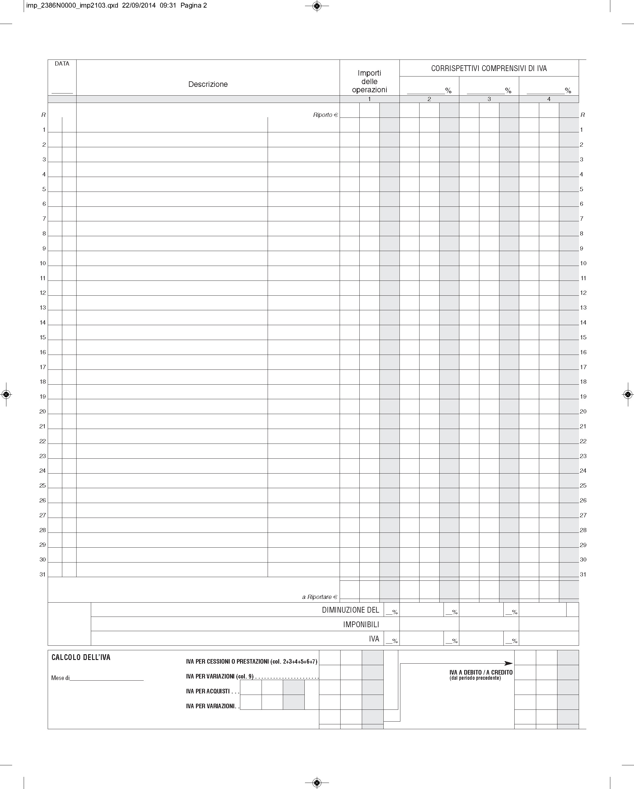 REGISTRO IVA CORRISPETTIVI