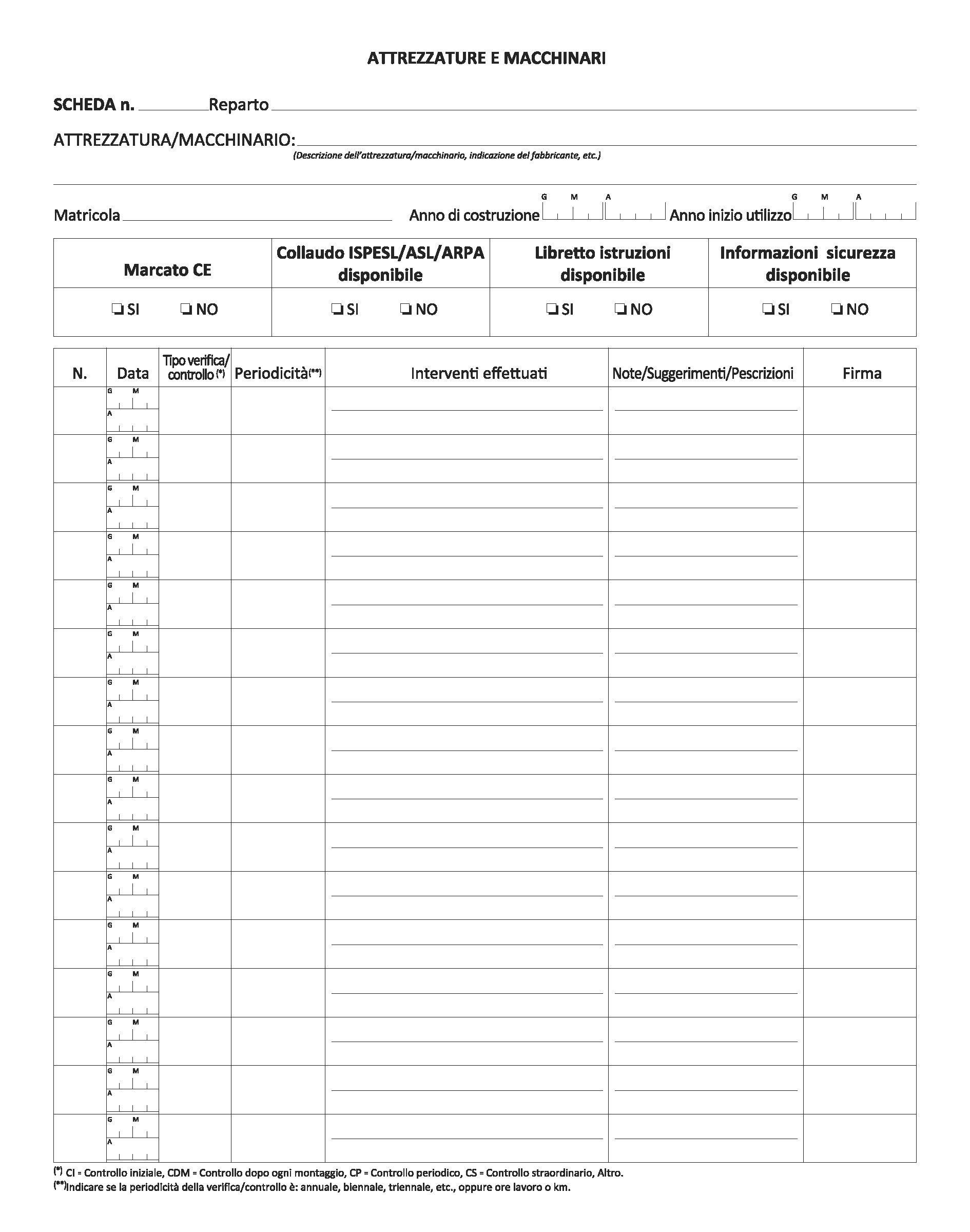 REGISTRO CONTROLLO ATTREZZATURE LAVORO