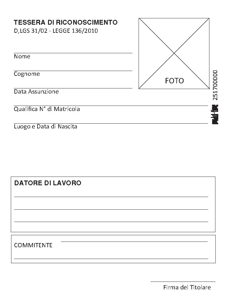 SCHEDE TESSERA DI RICONOSCIMENTO