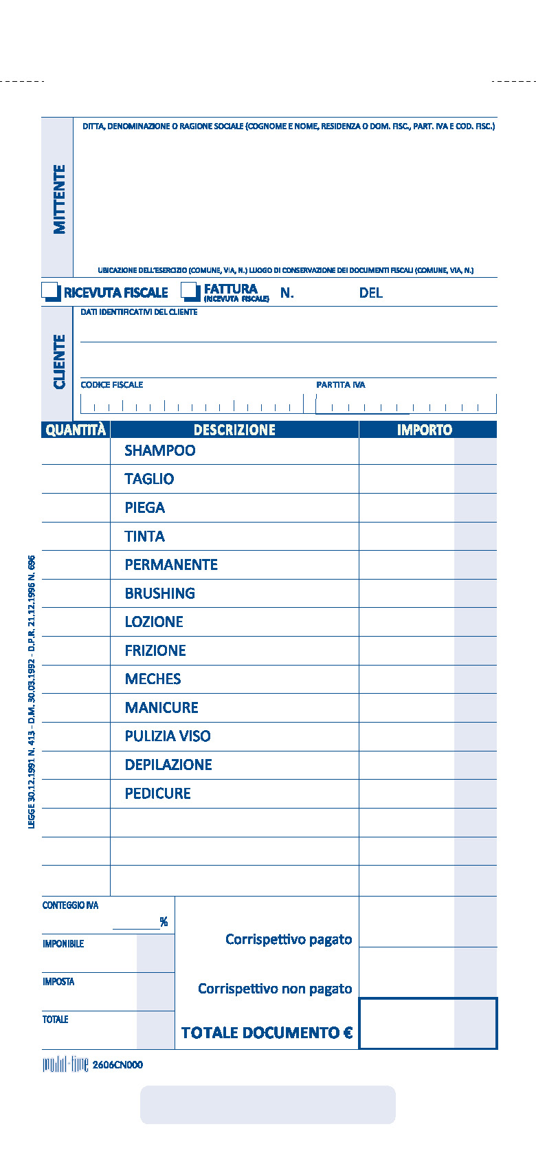 PARRUCCHIERE - FATTURA - RICEVUTA FISCALE
