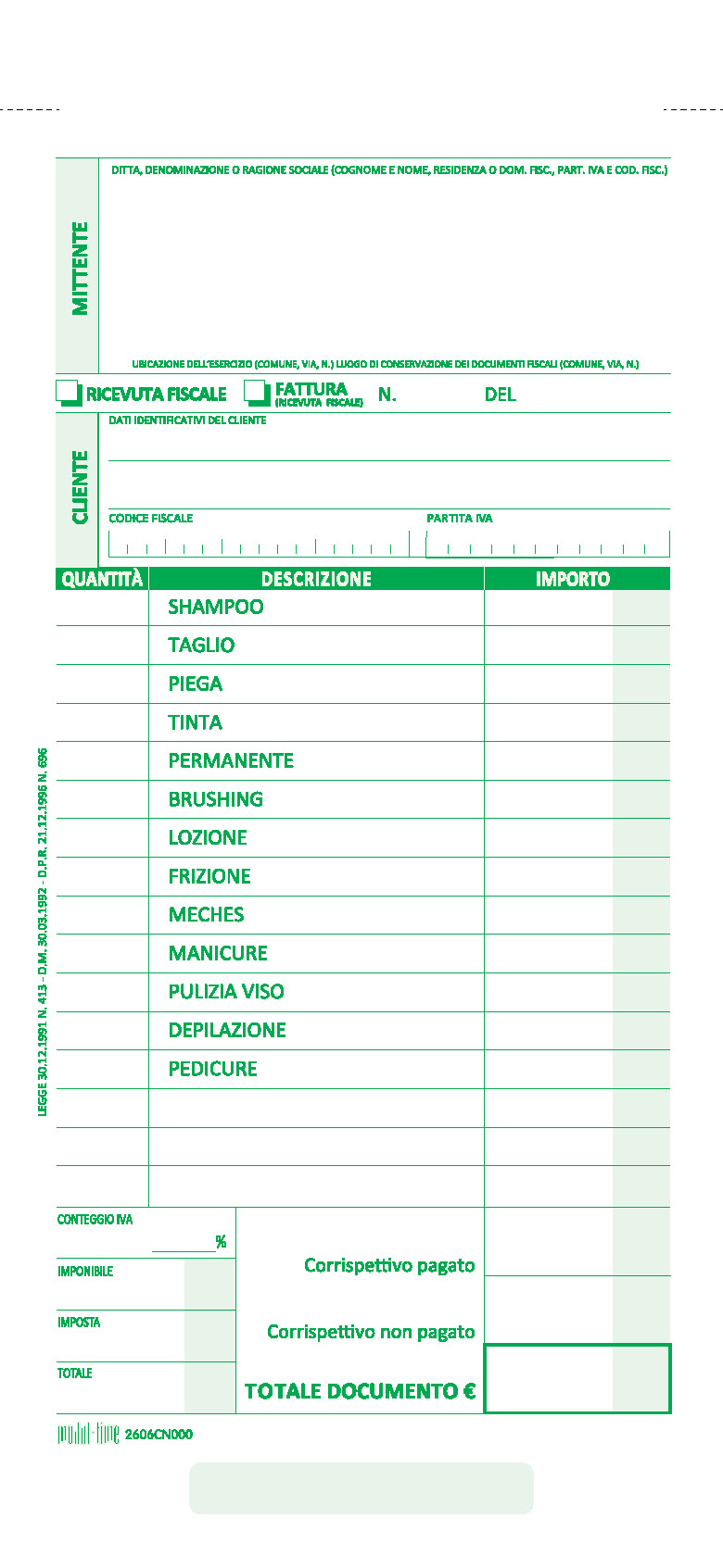 PARRUCCHIERE - FATTURA - RICEVUTA FISCALE
