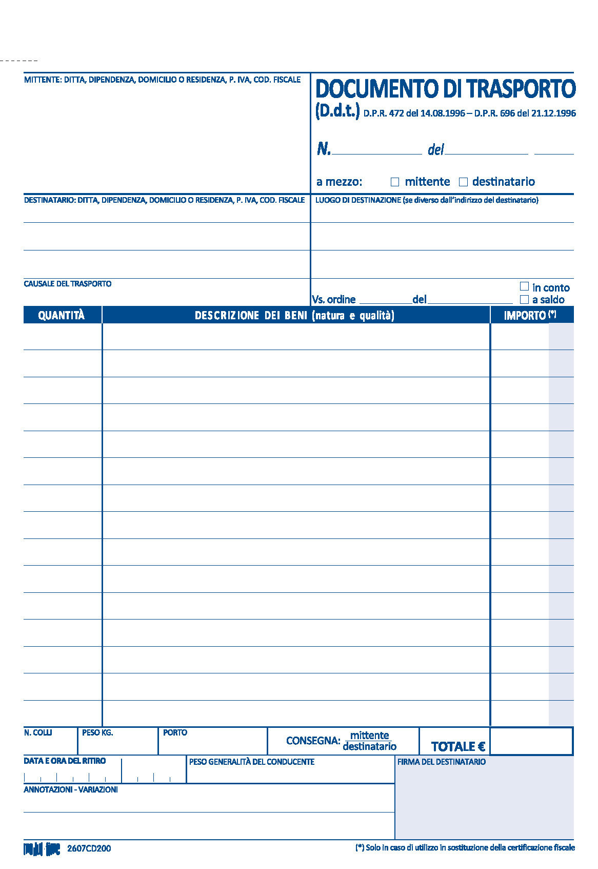 DDT DOCUMENTO DI TRASPORTO