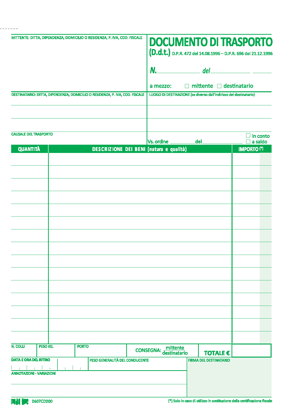 DDT DOCUMENTO DI TRASPORTO