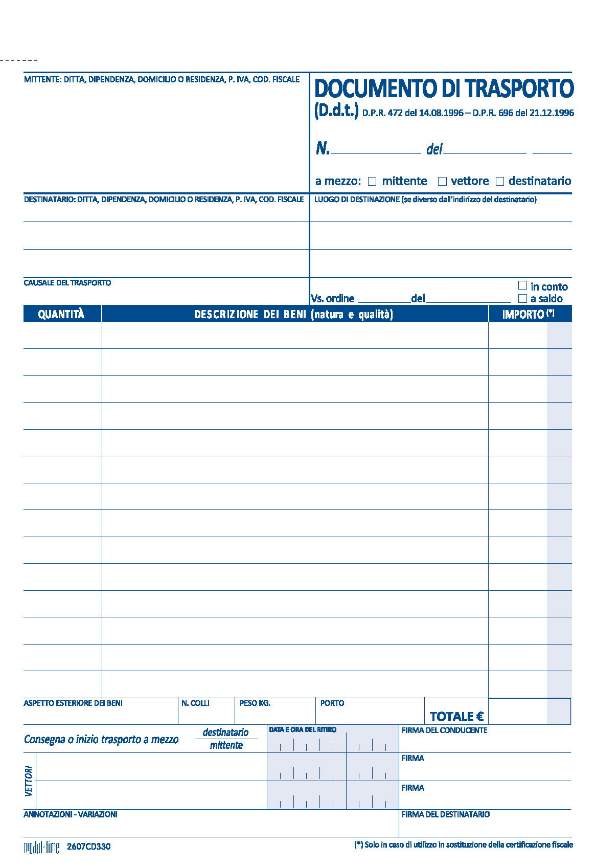 DDT DOCUMENTO DI TRASPORTO