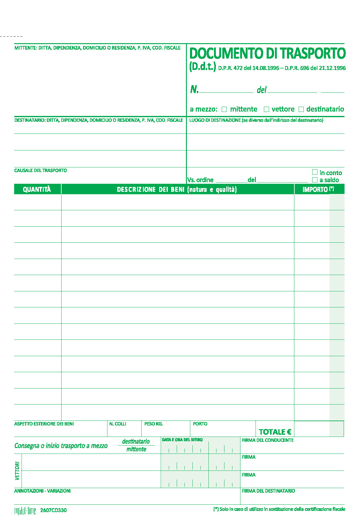 DDT DOCUMENTO DI TRASPORTO