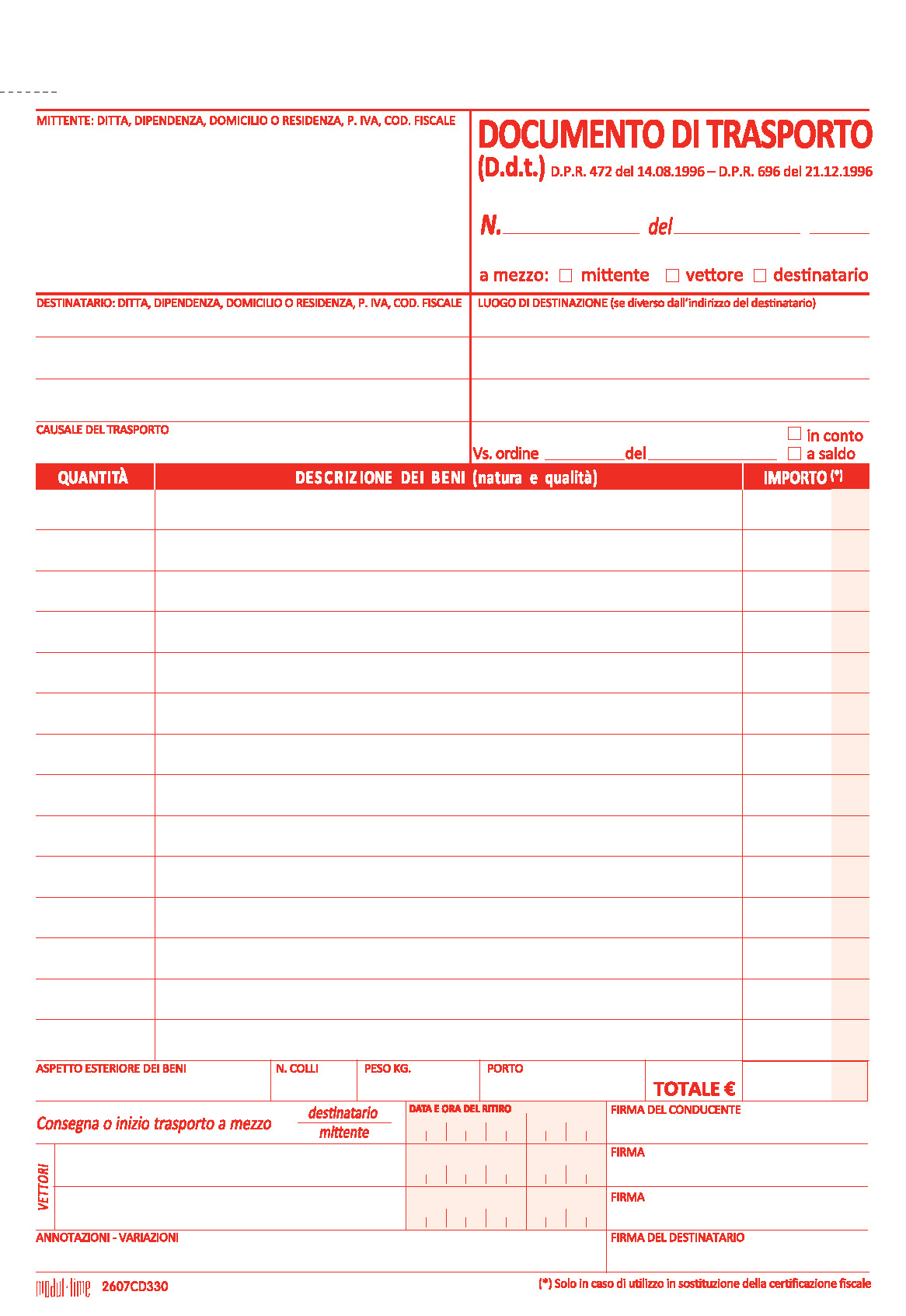 DDT DOCUMENTO DI TRASPORTO