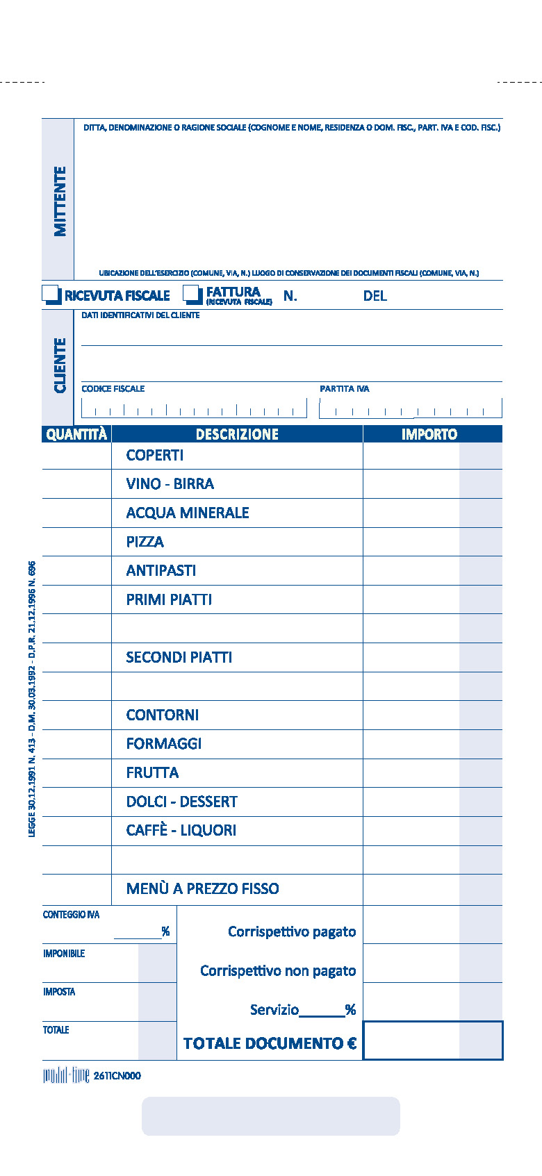RISTORANTE - FATTURA - RICEVUTA FISCALE