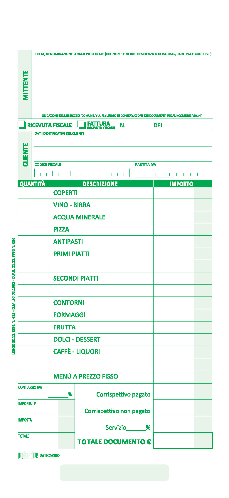 RISTORANTE - FATTURA - RICEVUTA FISCALE