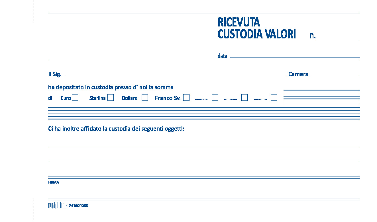CUSTODIA VALORI - RICEVUTA