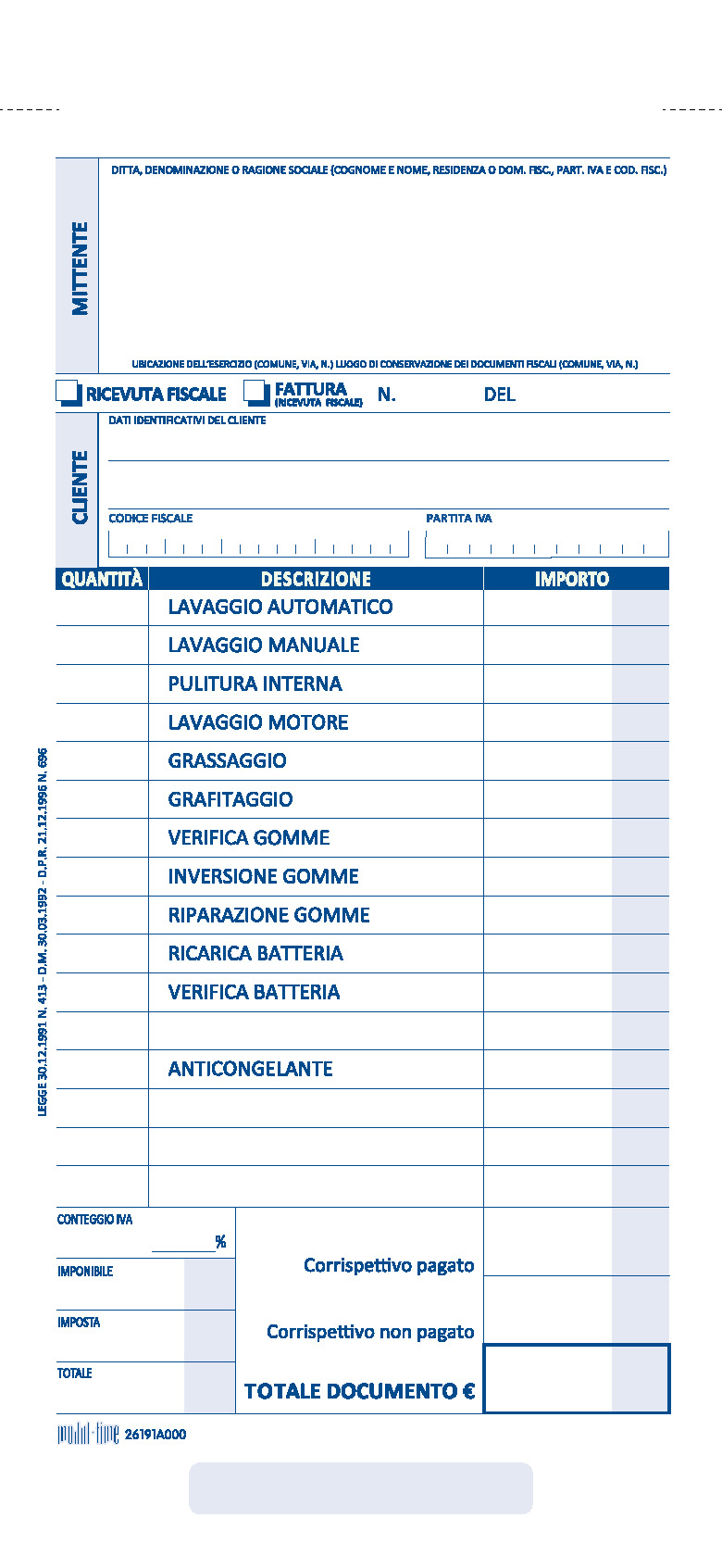 SERVIZI AUTO - FATTURA - RICEVUTA FISCALE