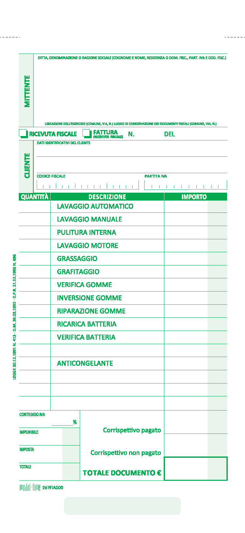 SERVIZI AUTO - FATTURA - RICEVUTA FISCALE