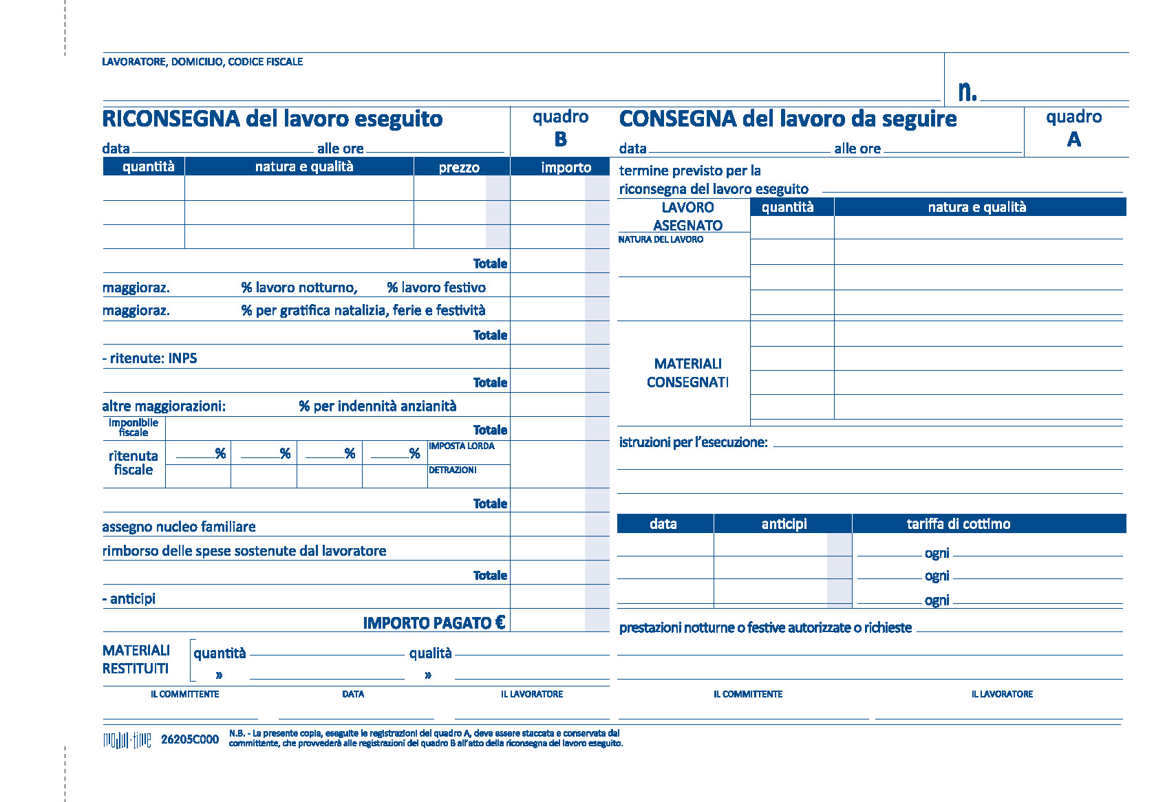 LAVORATORI A DOMICILIO - LIBRETTO DI CONTROLLO
