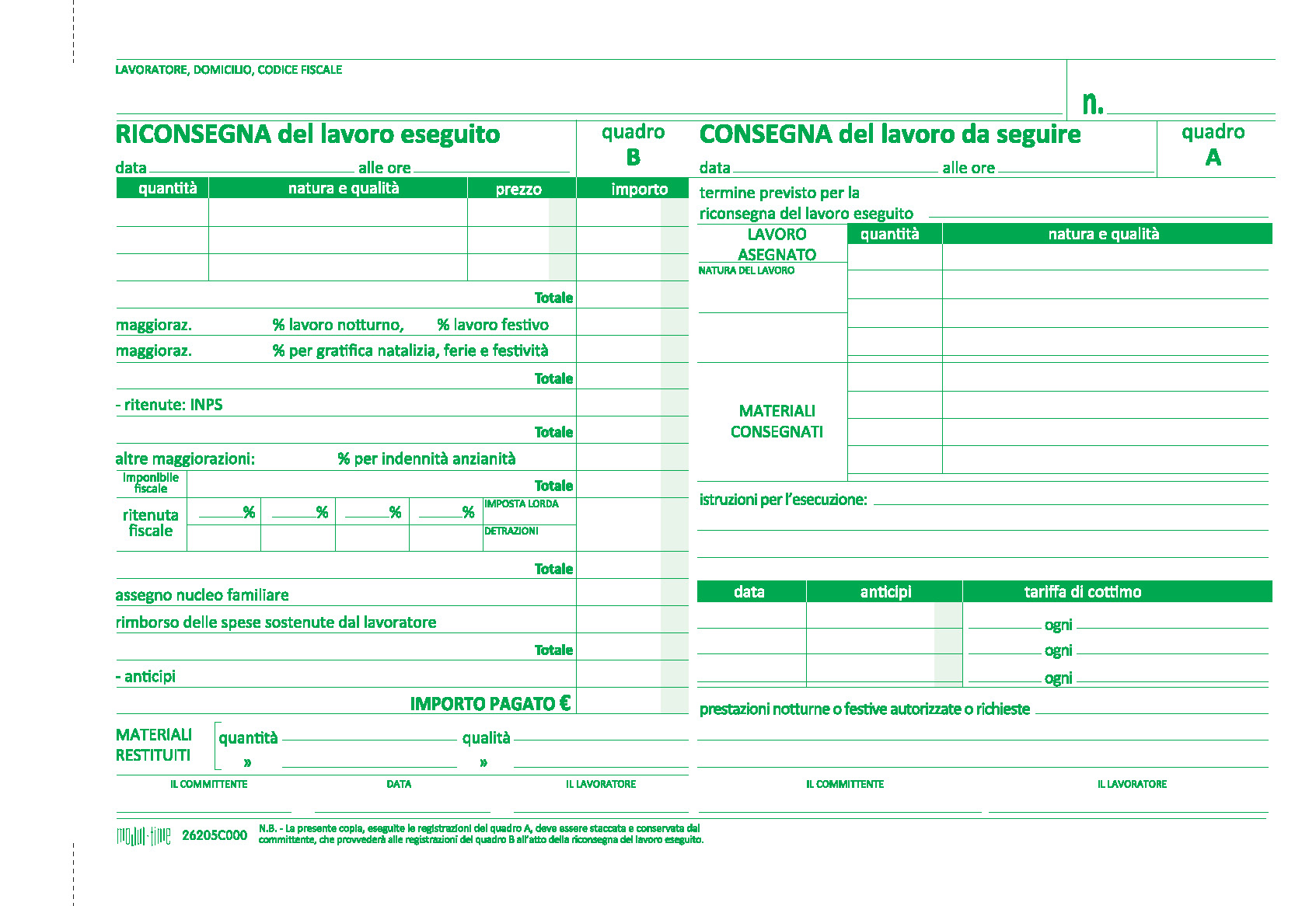 LAVORATORI A DOMICILIO - LIBRETTO DI CONTROLLO
