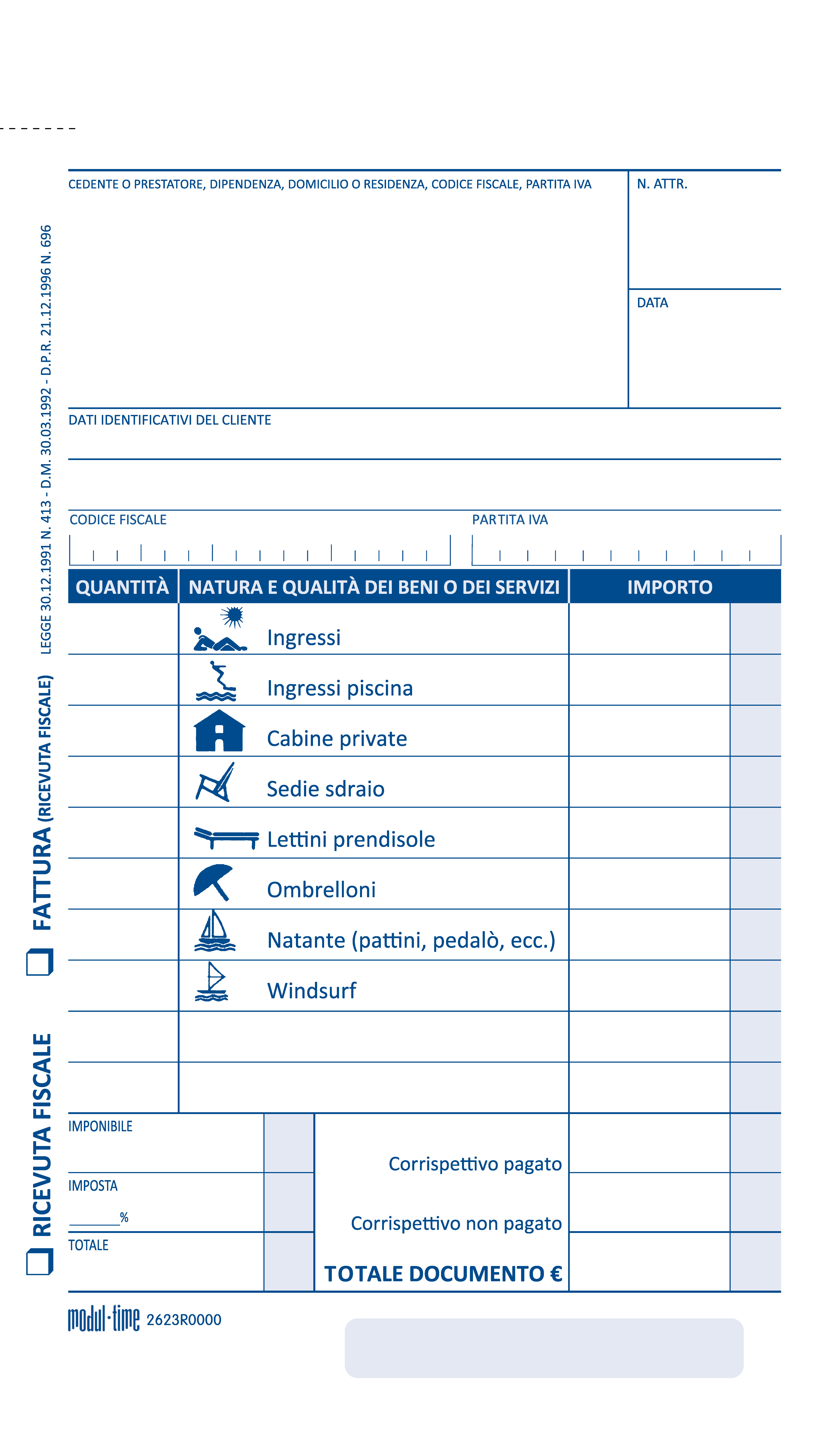 SERVIZI BALNEARI - FATTURA - RICEVUTA FISCALE