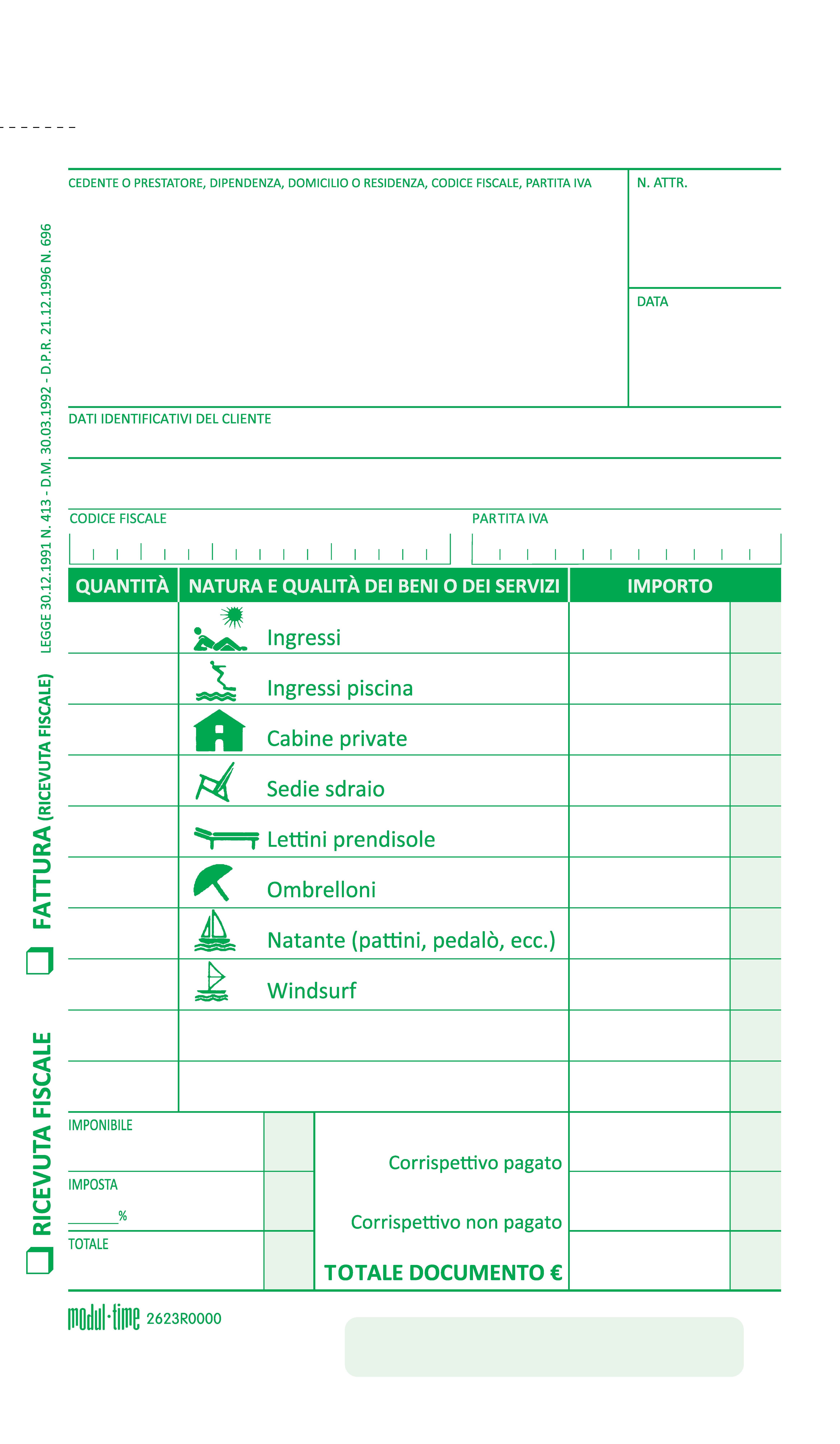 SERVIZI BALNEARI - FATTURA - RICEVUTA FISCALE