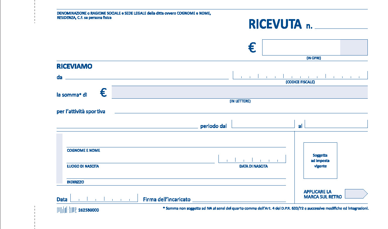 ATTIVITA' SPORTIVE - RICEVUTA PAGAMENTO