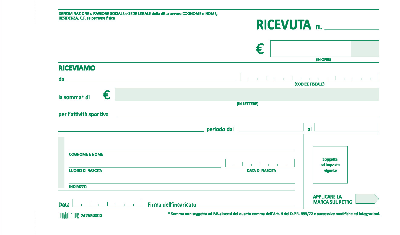 ATTIVITA' SPORTIVE - RICEVUTA PAGAMENTO