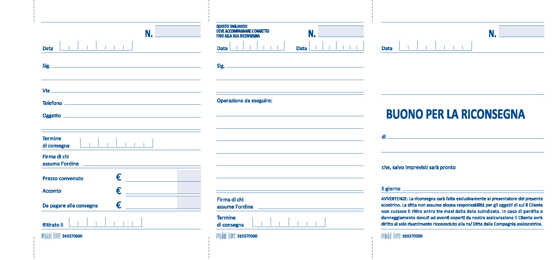 RIPARAZIONE OGGETTI - SCONTRINO
