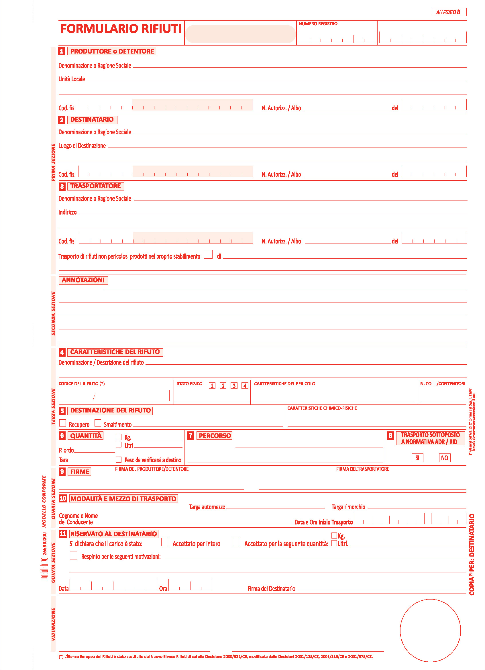 RIFIUTI - FORMULARIO IDENTIFICAZIONE