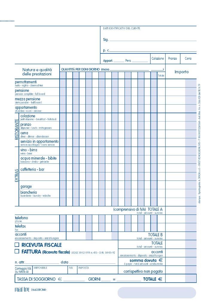 ALBERGO-PENSIONE RICEVUTA  FISCALE
