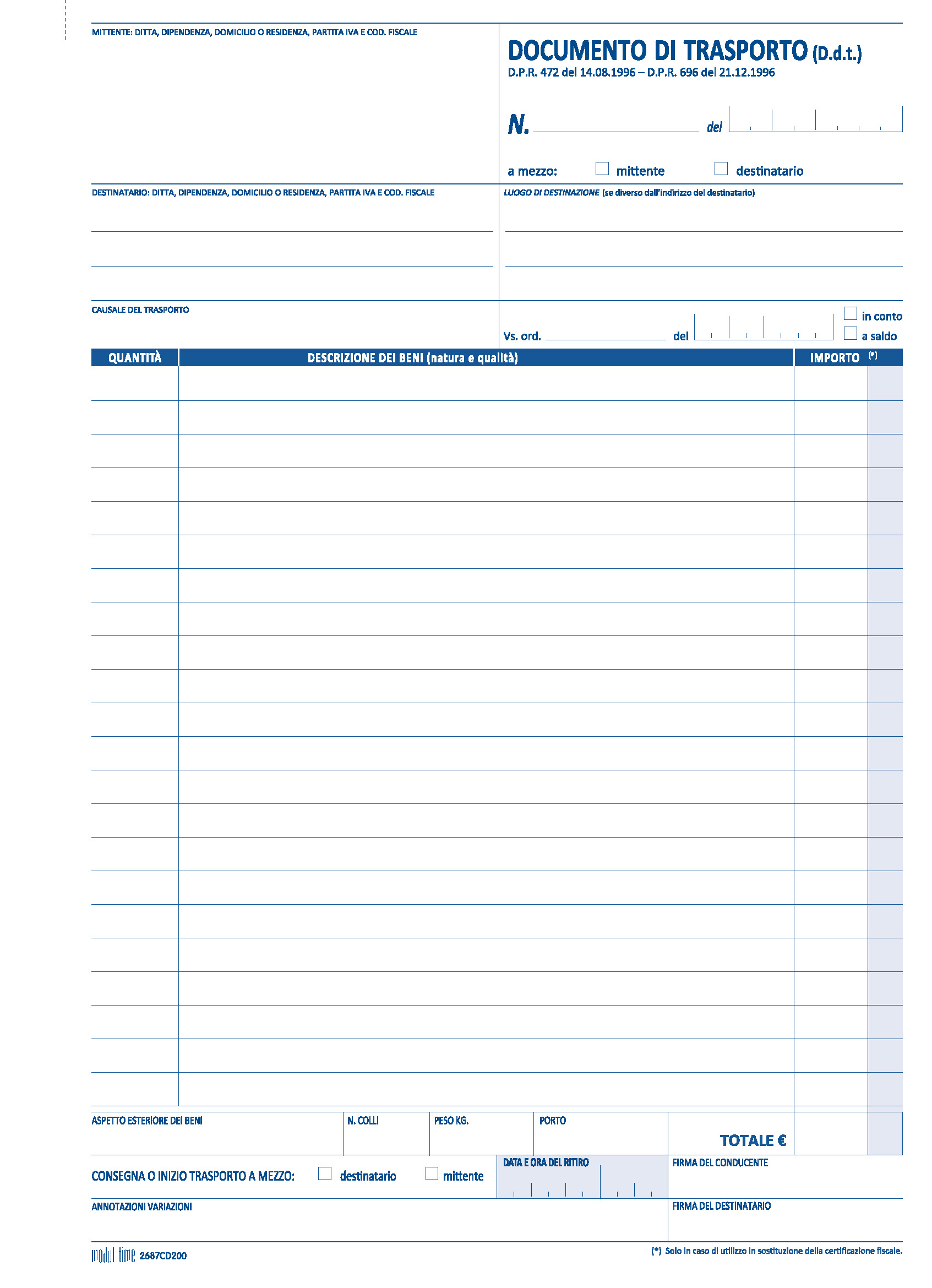 DDT DOCUMENTO DI TRASPORTO