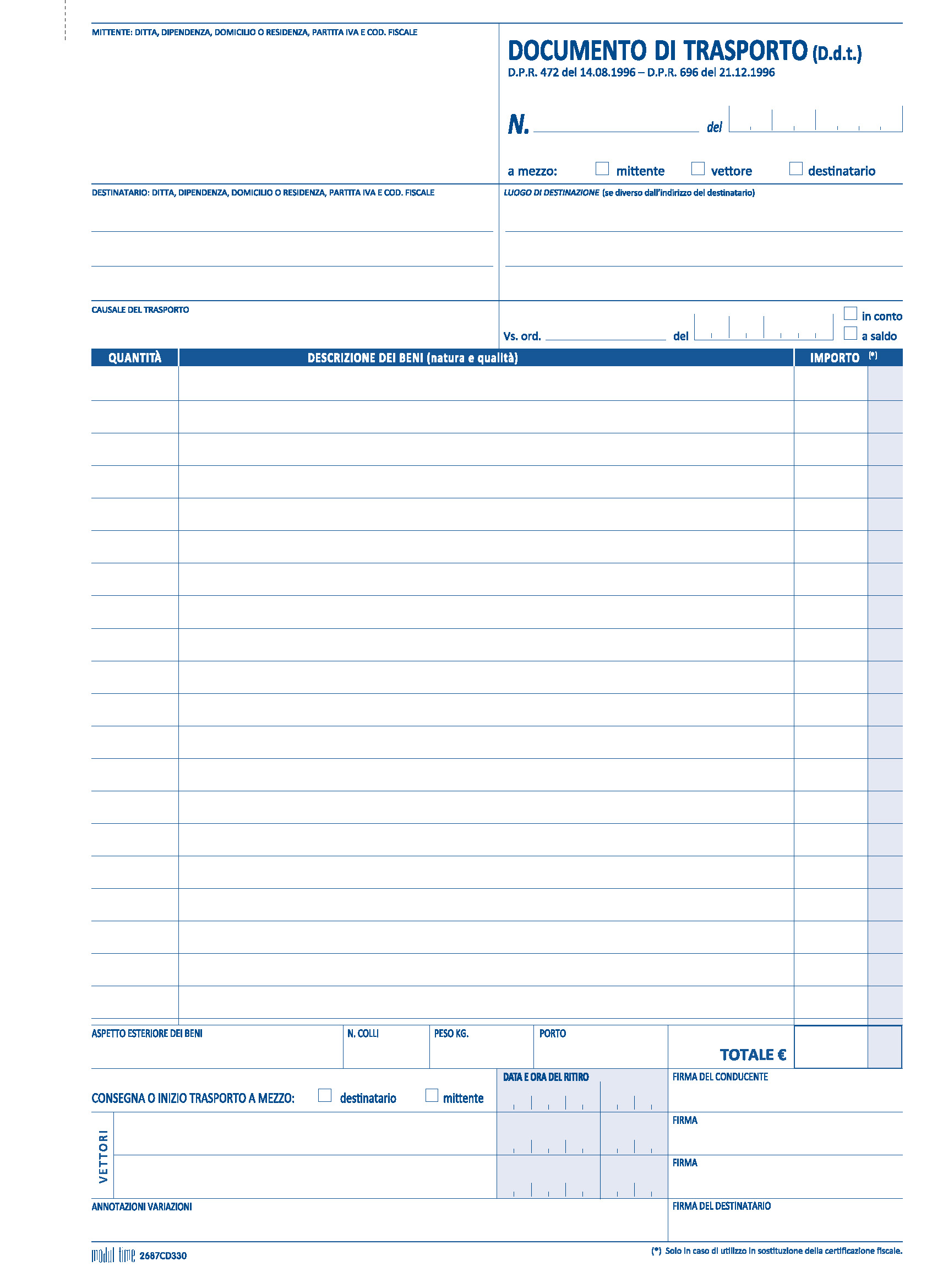 DDT DOCUMENTO DI TRASPORTO