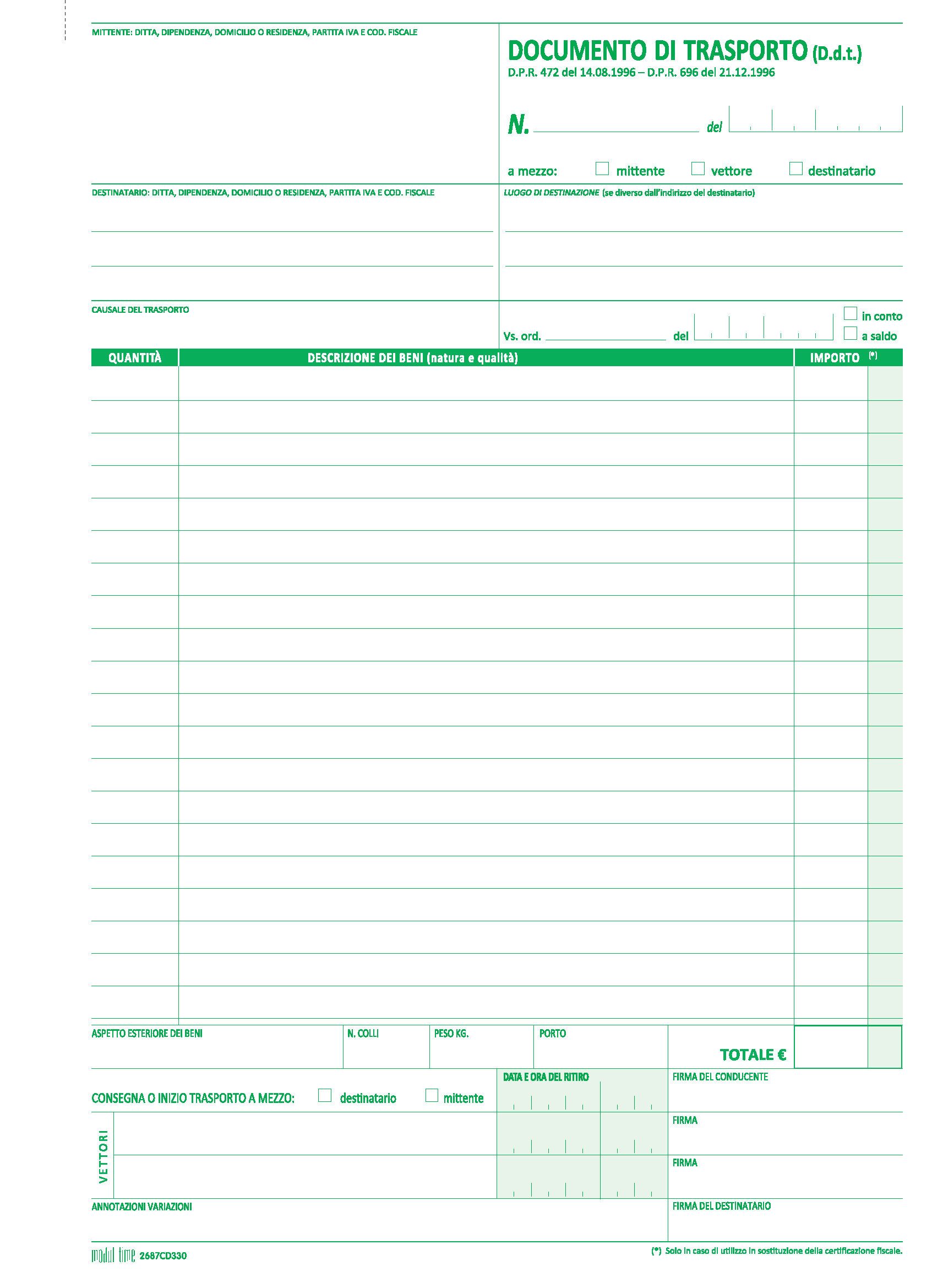 DDT DOCUMENTO DI TRASPORTO