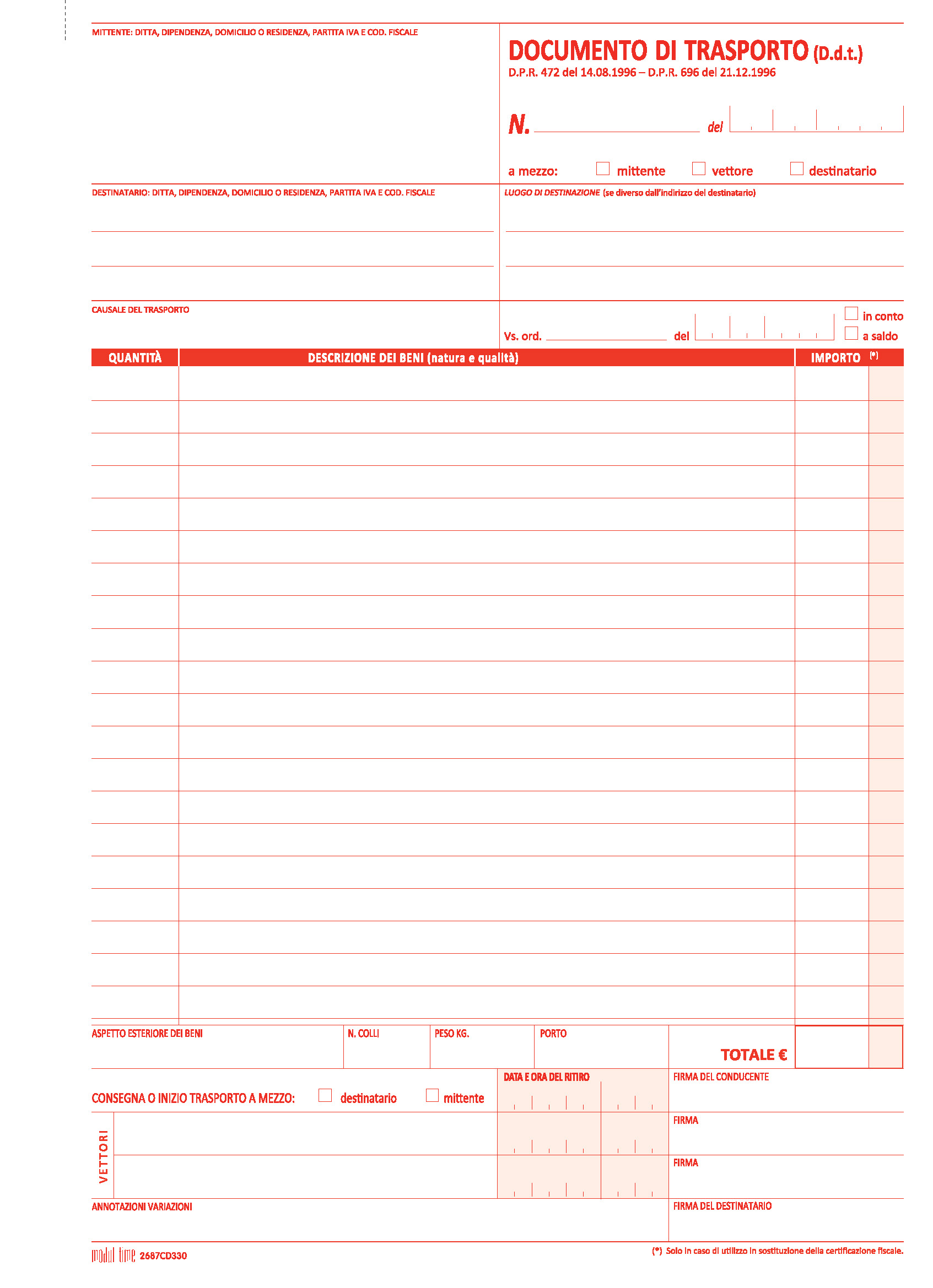 DDT DOCUMENTO DI TRASPORTO