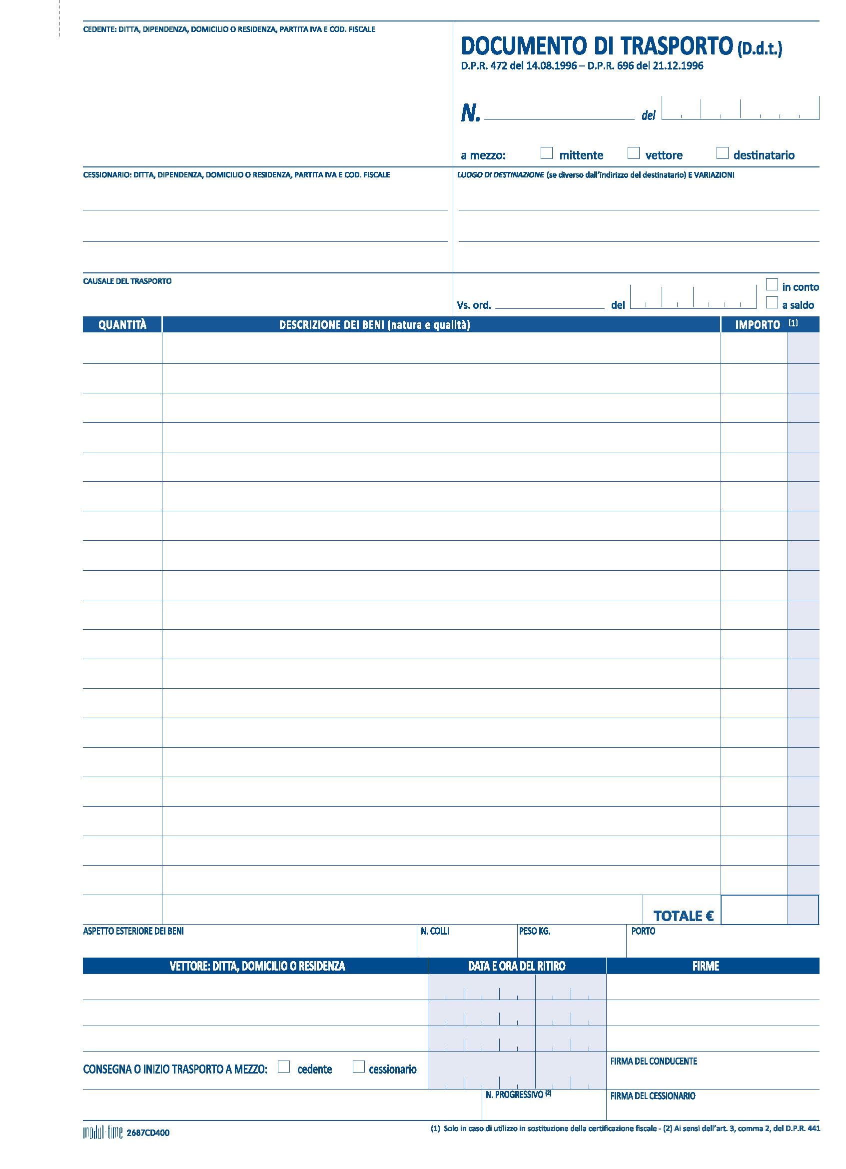 DDT DOCUMENTO DI TRASPORTO