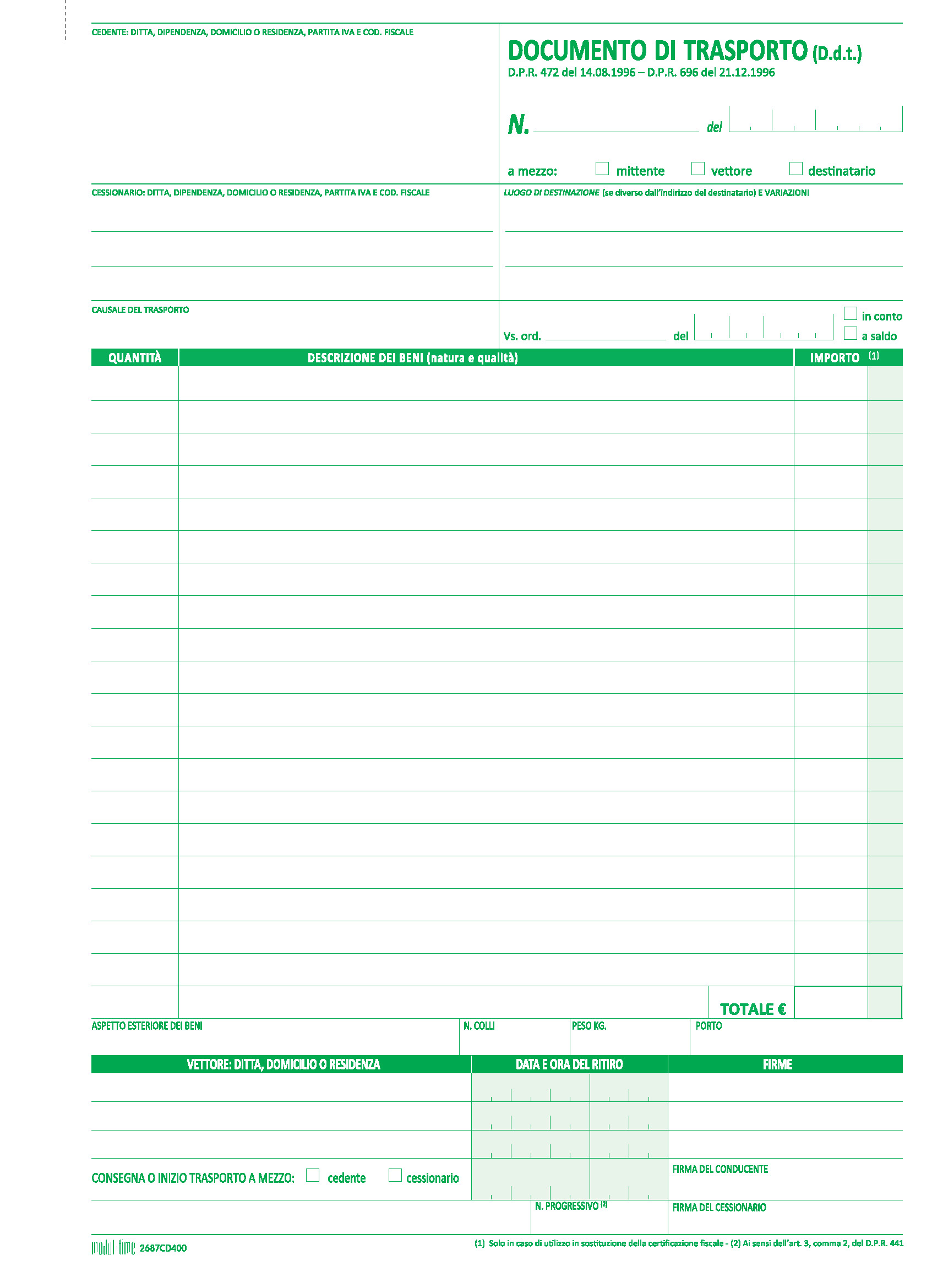 DDT DOCUMENTO DI TRASPORTO