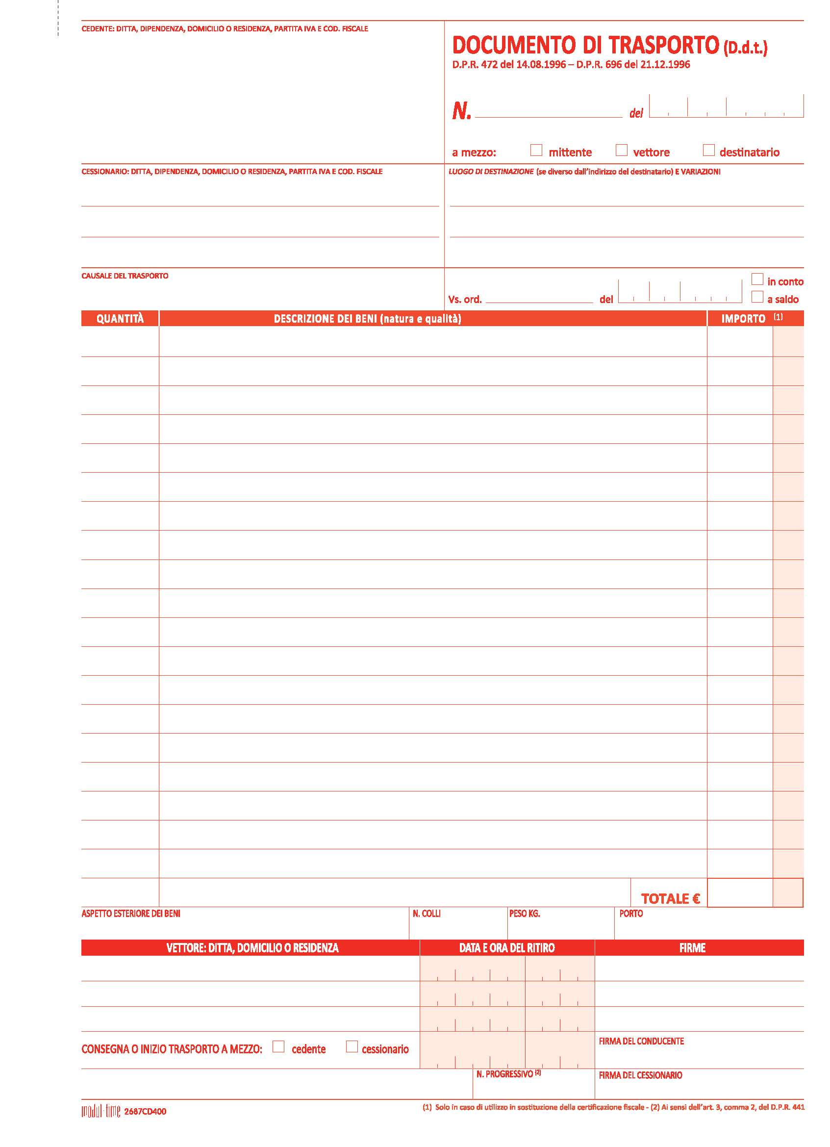 DDT DOCUMENTO DI TRASPORTO