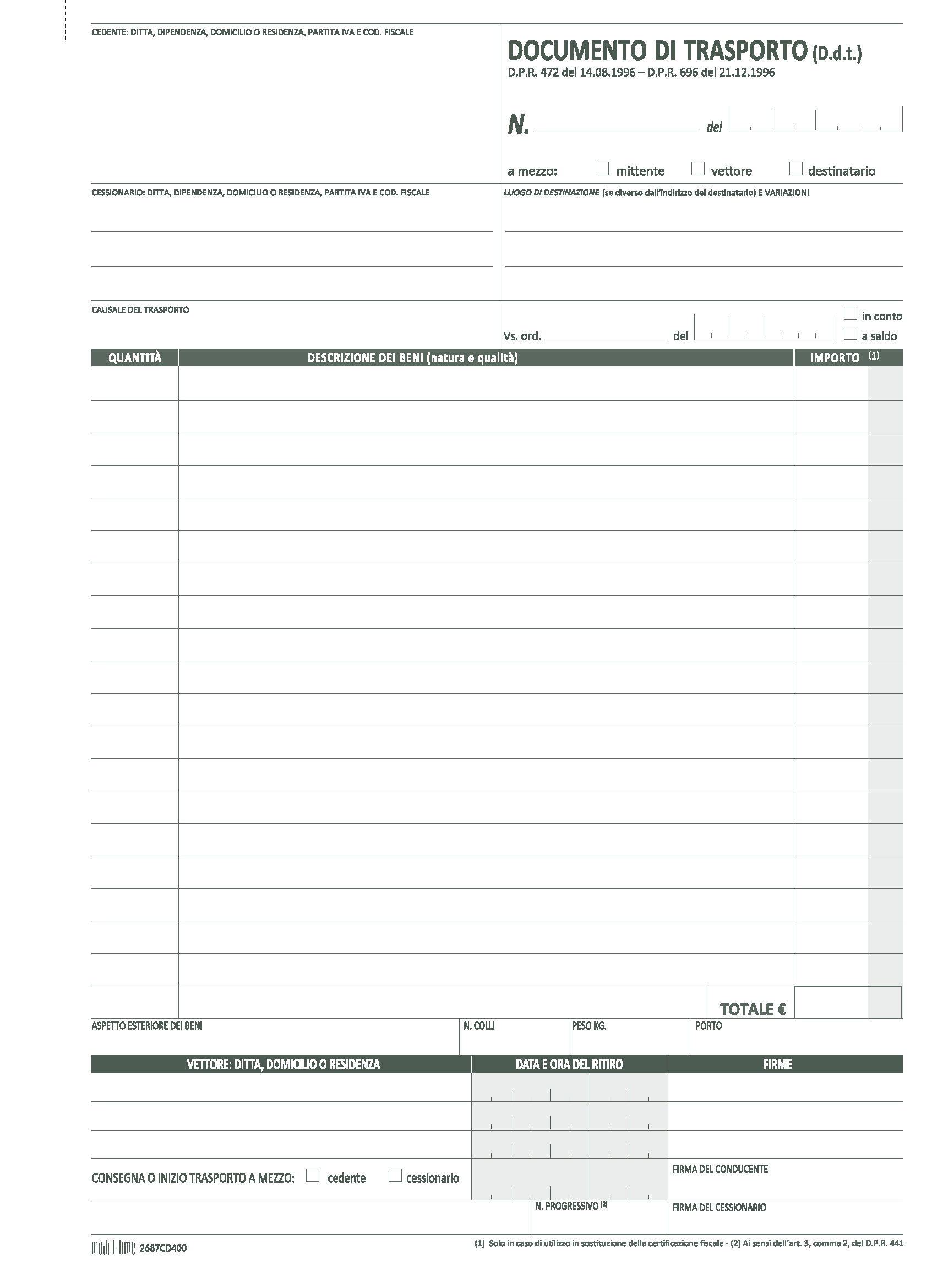 DDT DOCUMENTO DI TRASPORTO