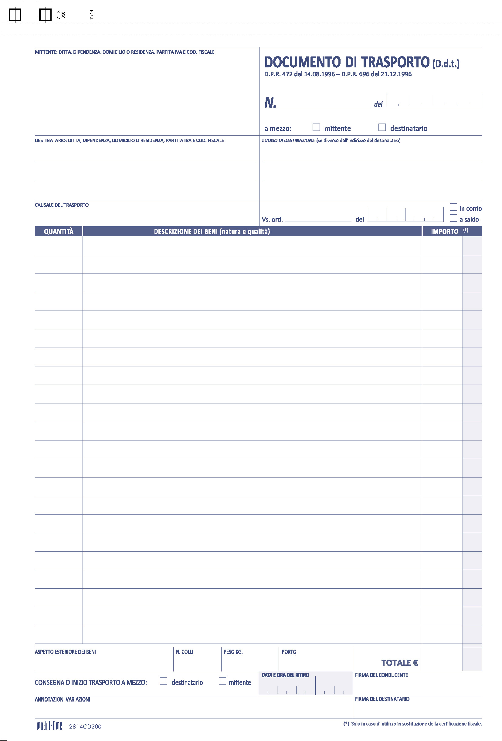 DDT DOCUMENTO DI TRASPORTO