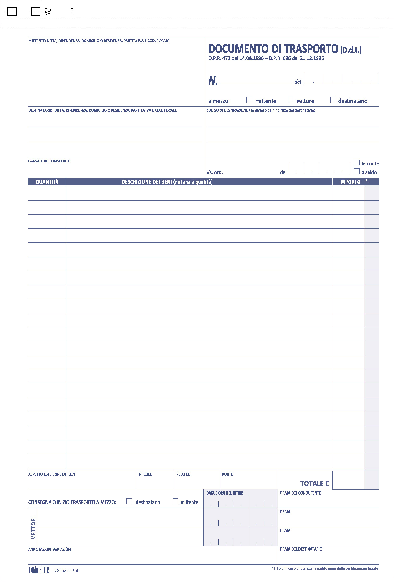 DDT DOCUMENTO DI TRASPORTO