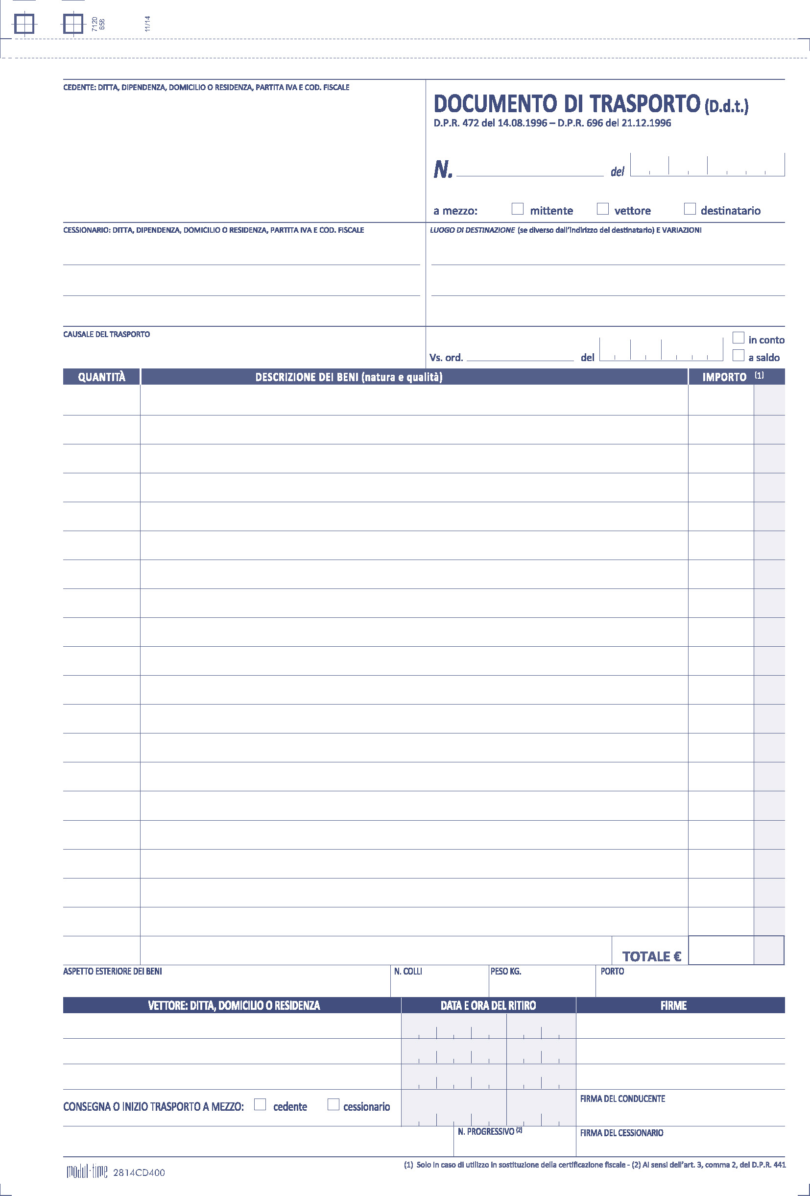 DDT DOCUMENTO DI TRASPORTO