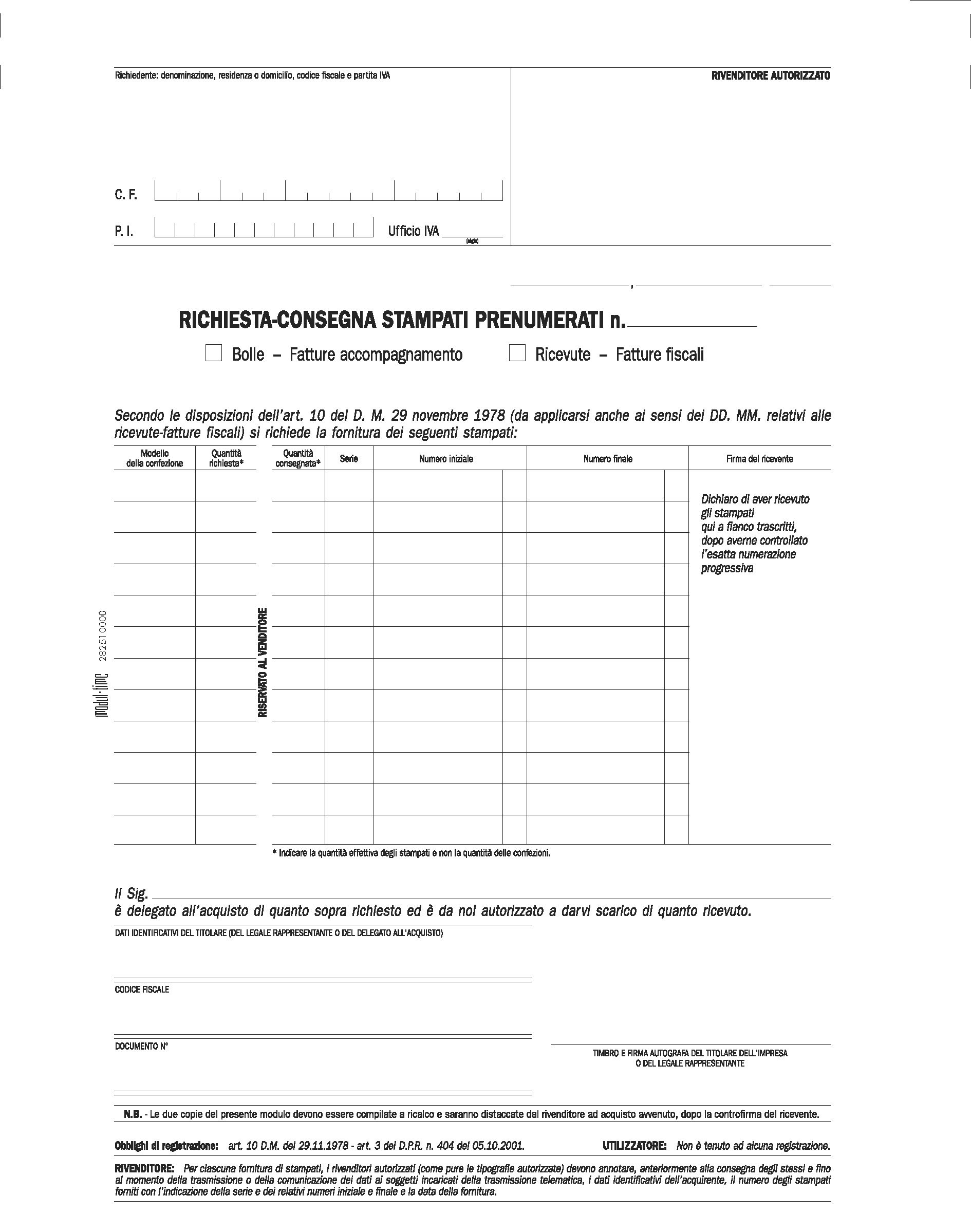 PRENUMERATI FISCALI - RICHIESTA STAMPATI