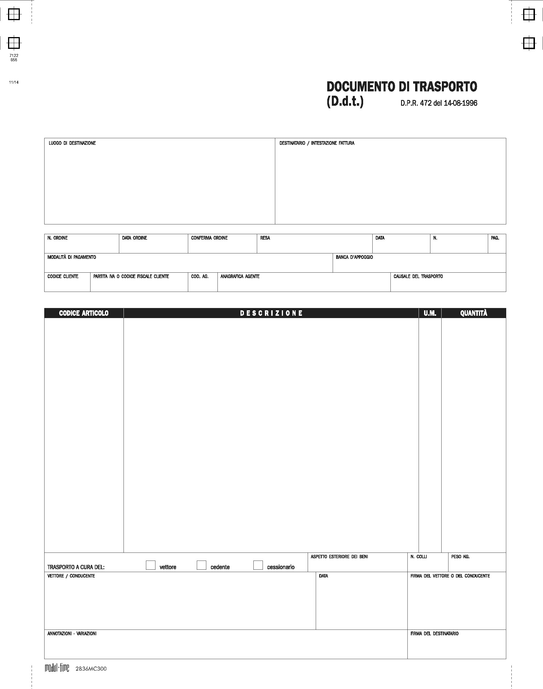 DDT DOCUMENTO DI TRASPORTO 3 COPIE