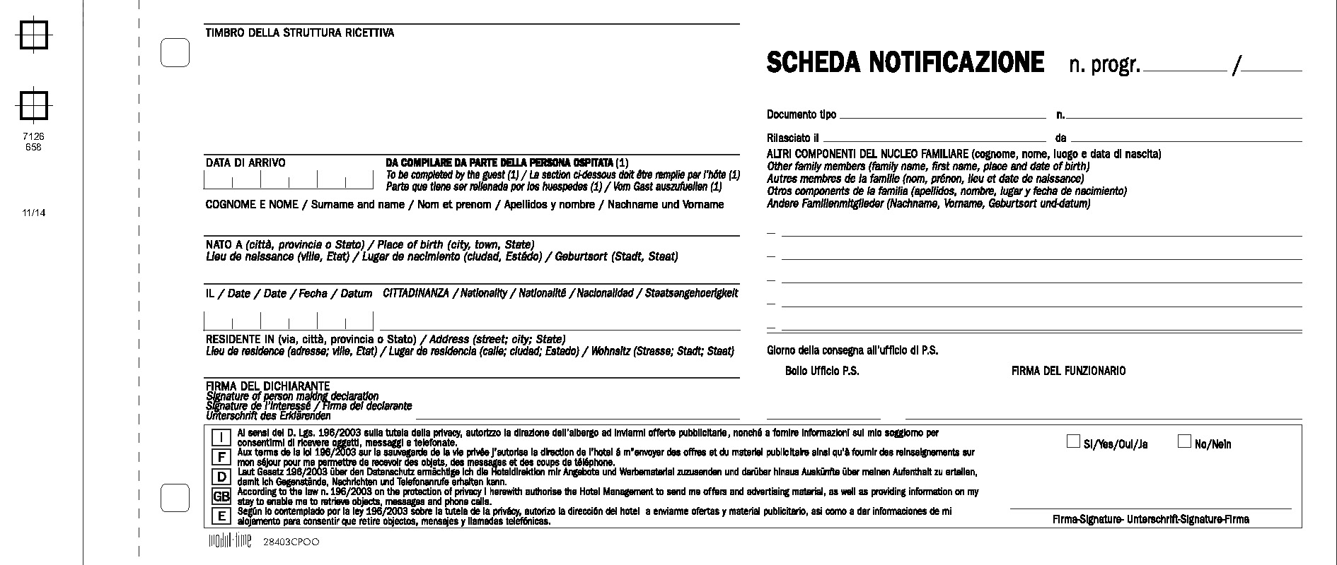 NOTIFICA - SCHEDE IN 4 LINGUE