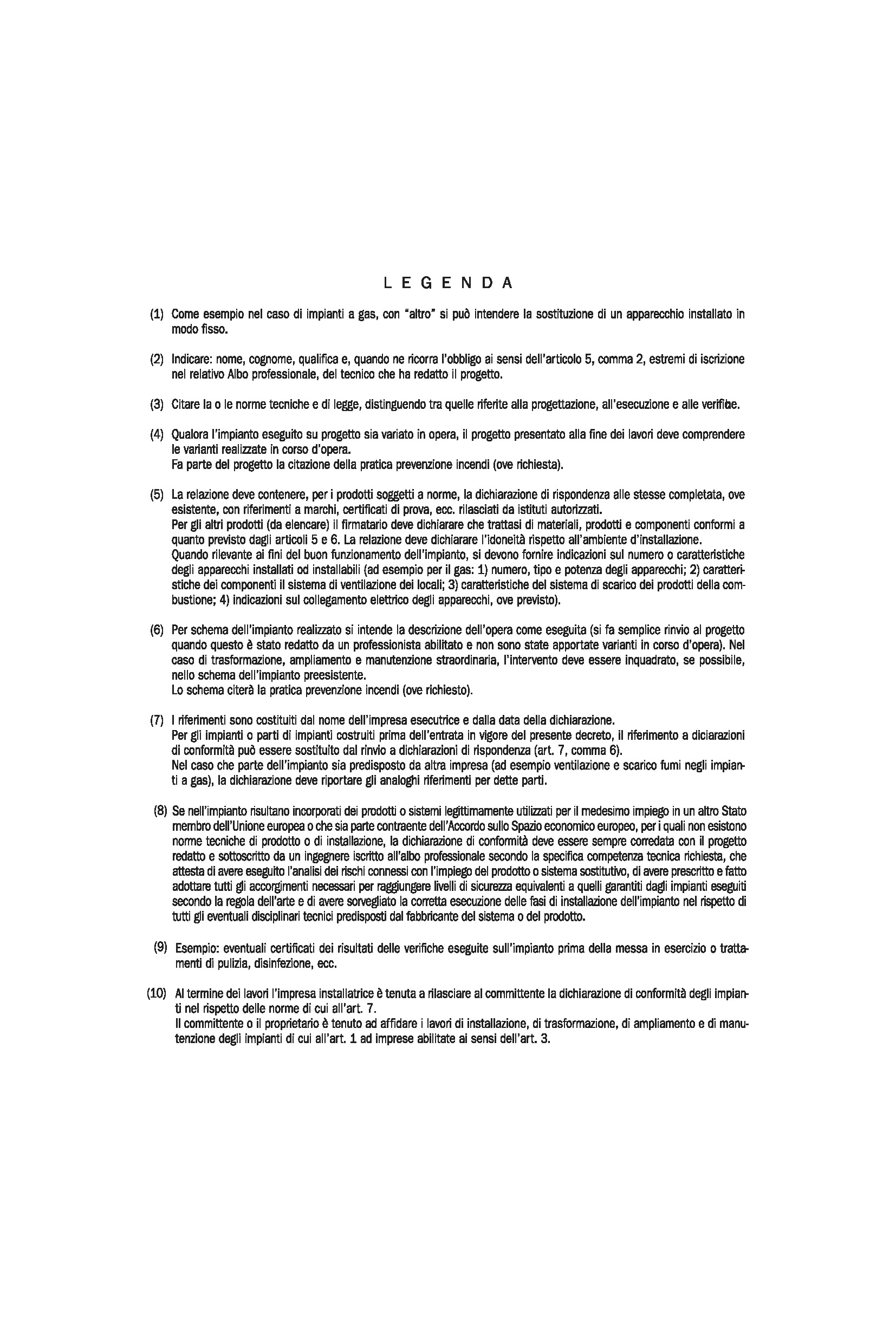 DICHIARAZIONE CONFORMITA' IMPIANTO - ALLEGATO I