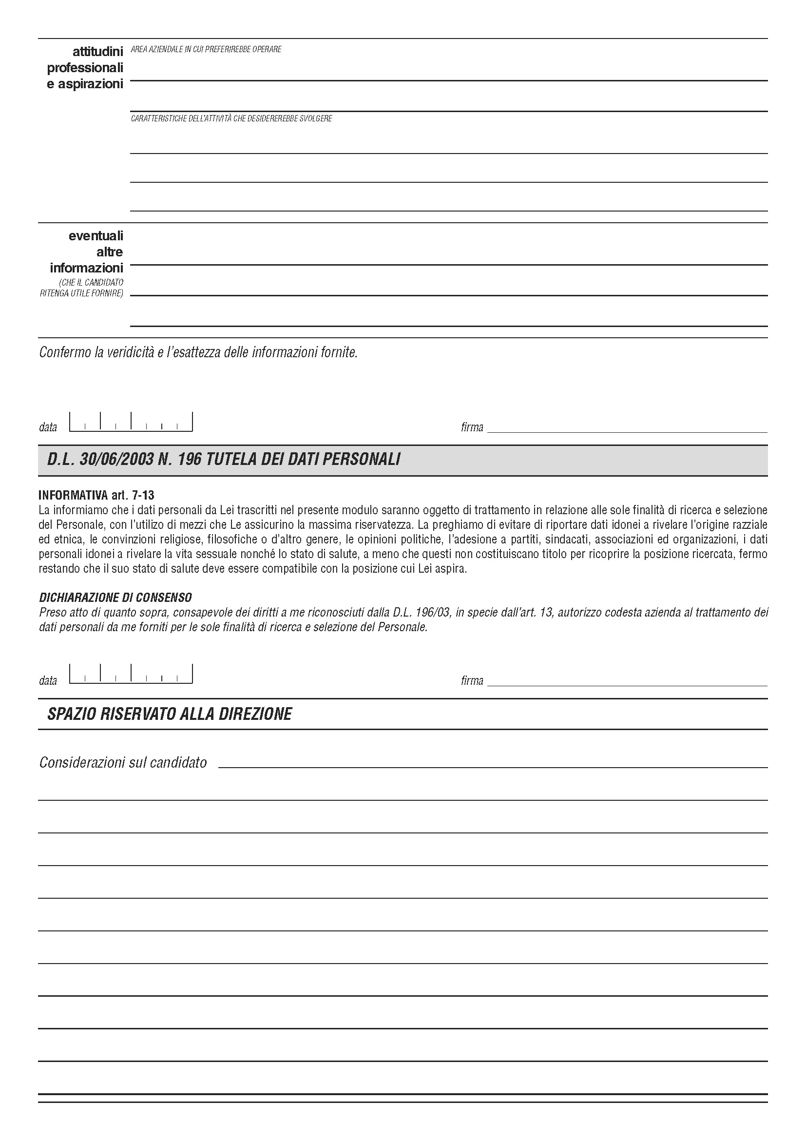 MODELLO DOMANDA LAVORO