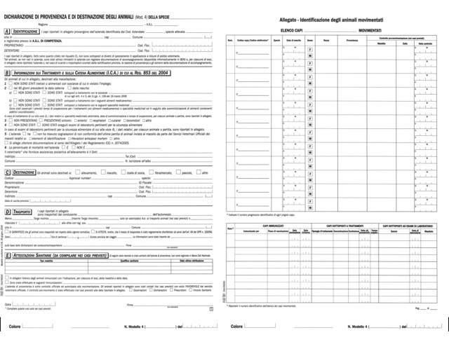 DICHIARAZIONE PROVENIENZA-DESTINAZIONE ANIMALI (EX MOD. ROSA) REV. 2016