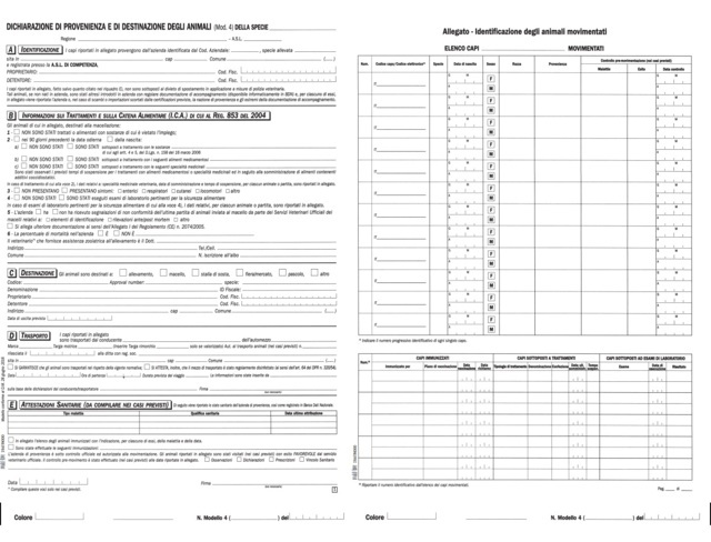 DICHIARAZIONE PROVENIENZA-DESTINAZIONE ANIMALI (EX MOD. ROSA) REV. 2016