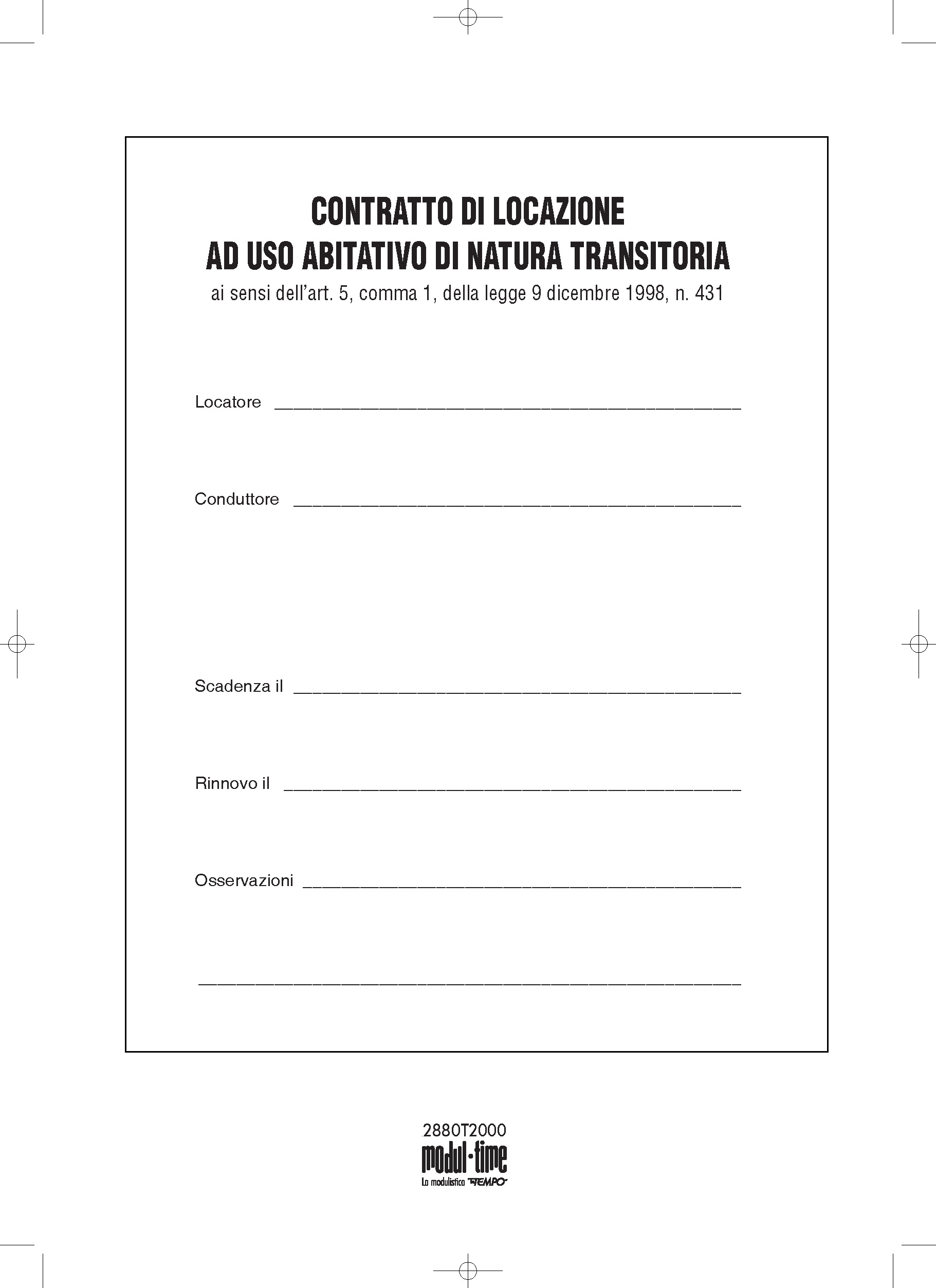 CONTRATTO DI LOCAZIONE TRANSITORIO