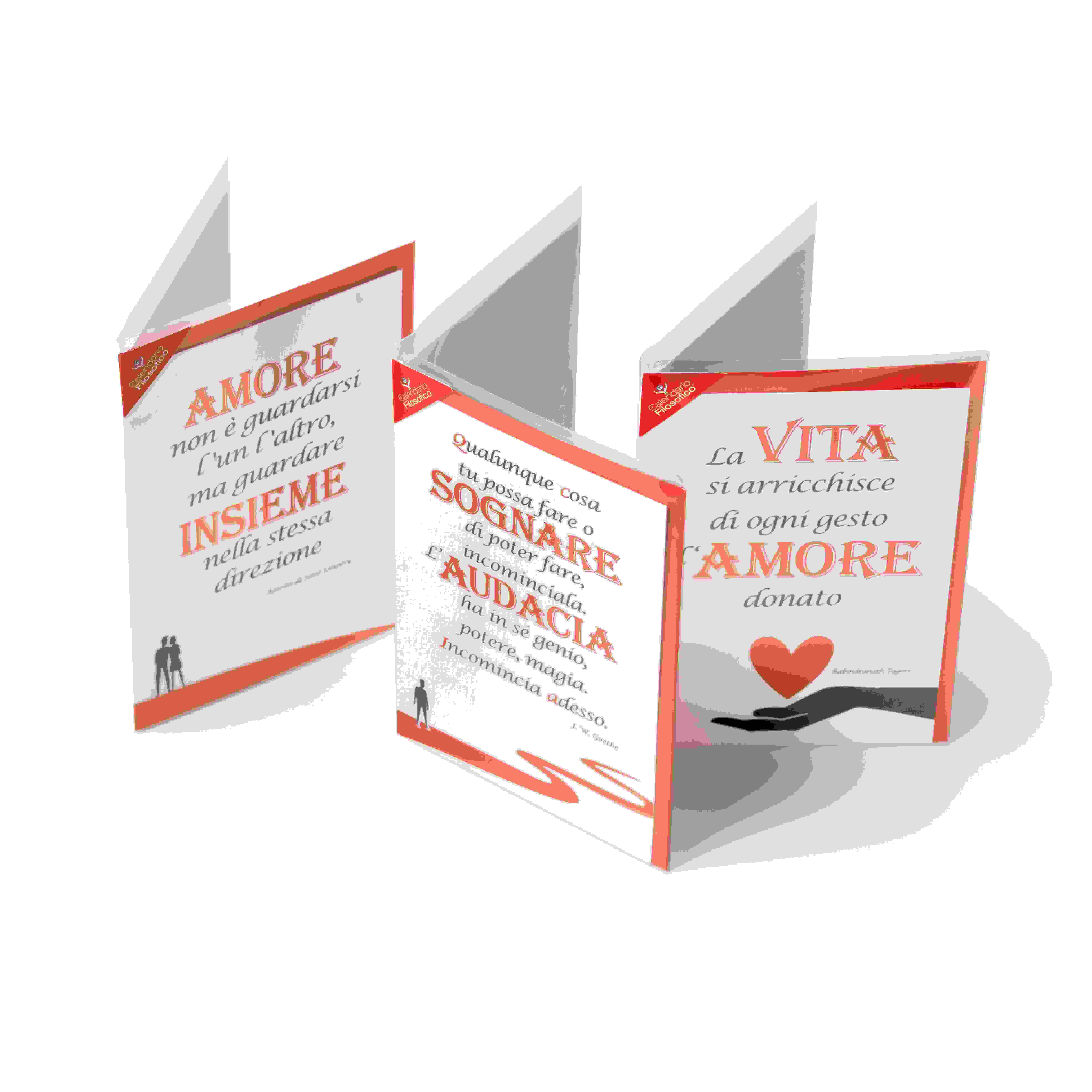 Kit 48 Biglietti Augurali Filosofici con Busta Rossa 6 Frasi Differenti