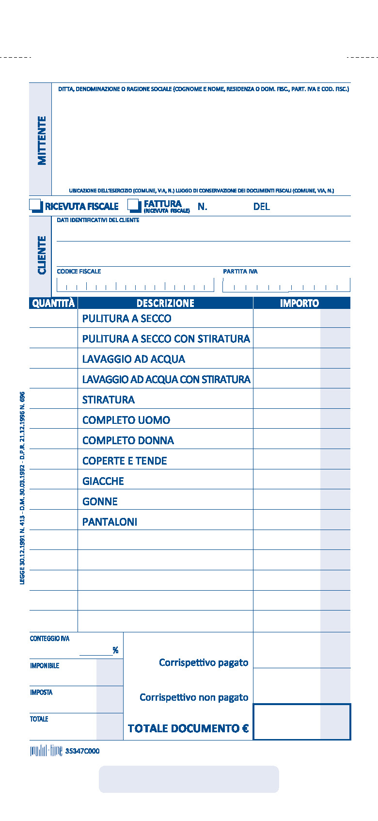 TINTORIA - FATTURA - RICEVUTA FISCALE
