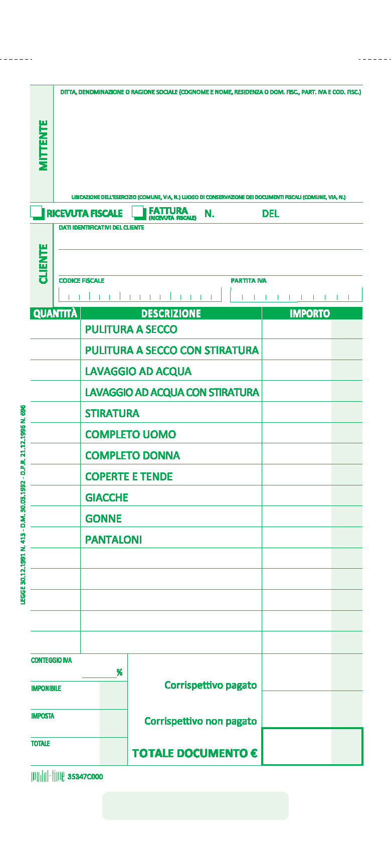 TINTORIA - FATTURA - RICEVUTA FISCALE