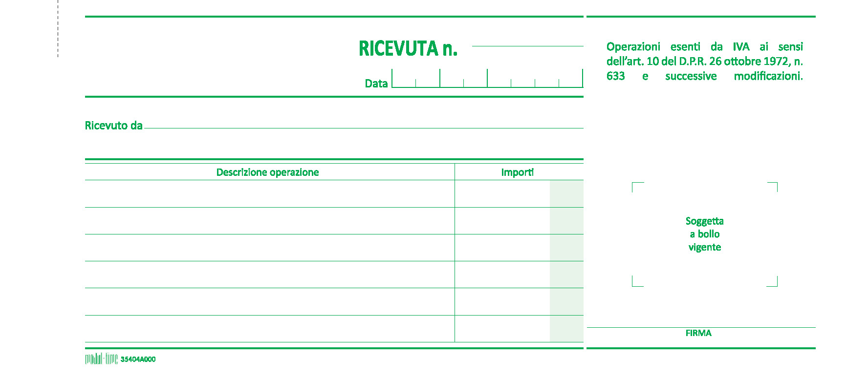 ESENTI IVA - RICEVUTA OPERAZIONI