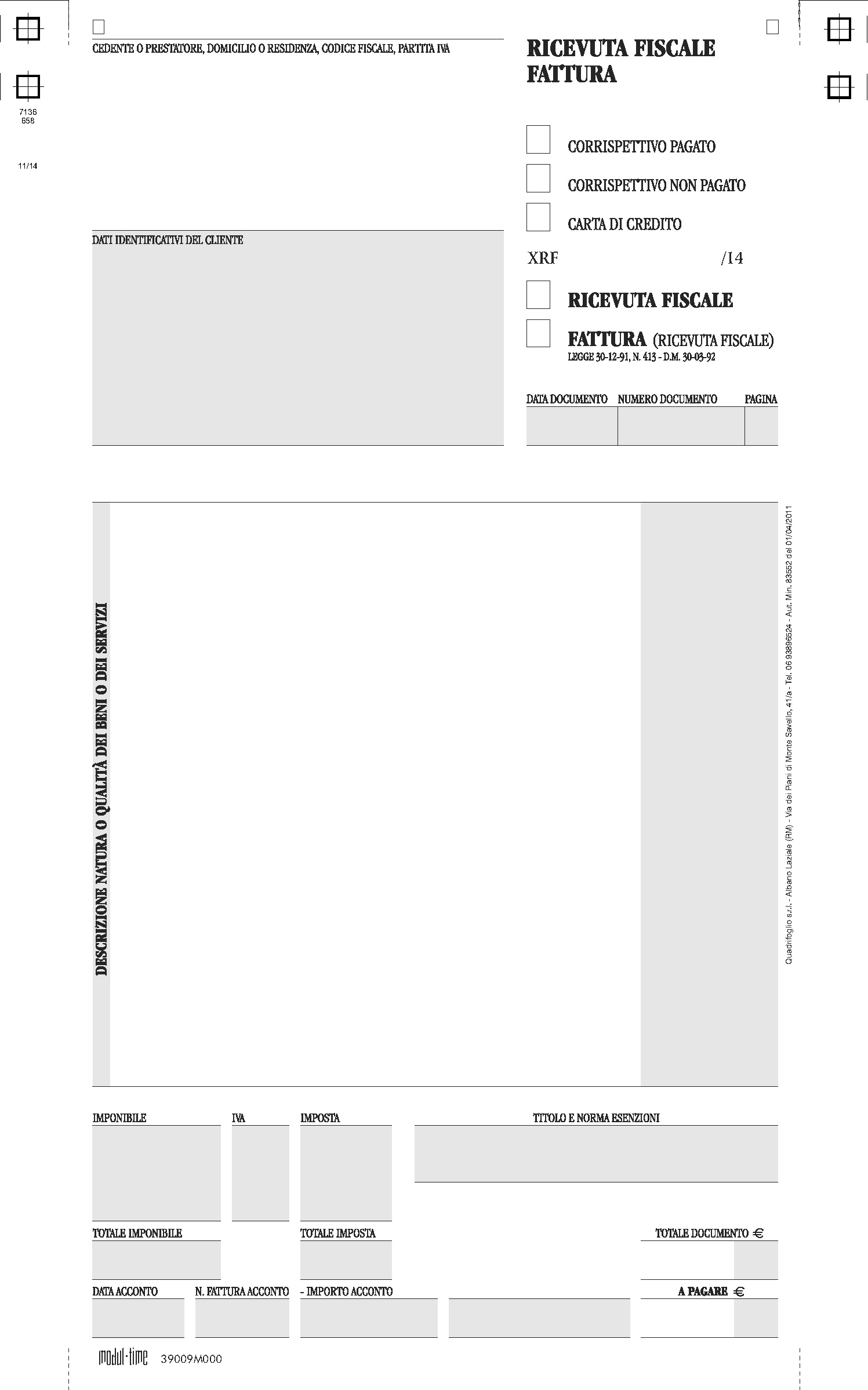 FATTURA - RICEVUTA FISCALE 2 COPIE