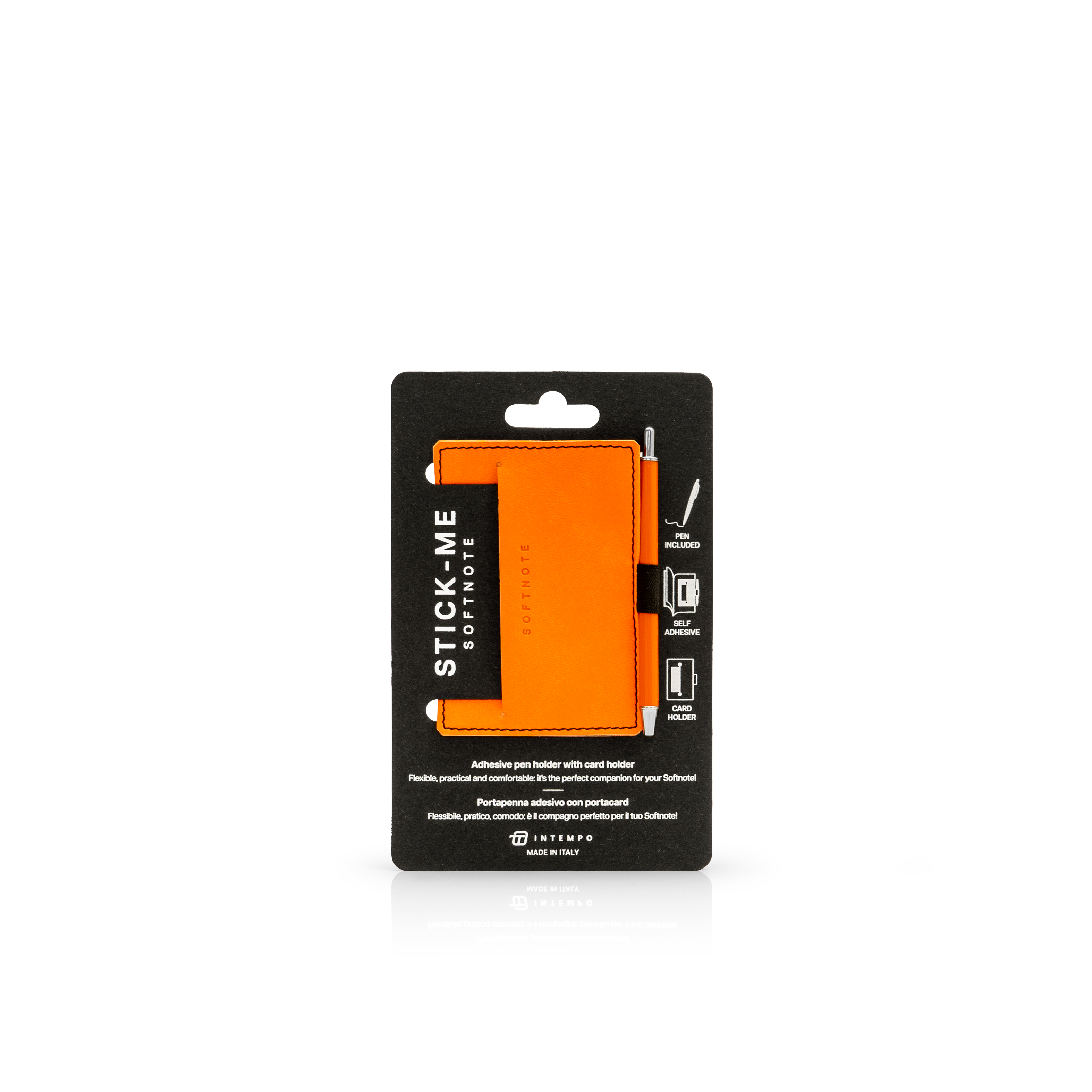 Softnote Stick-me adhesive pen+card holder with pen - Orange